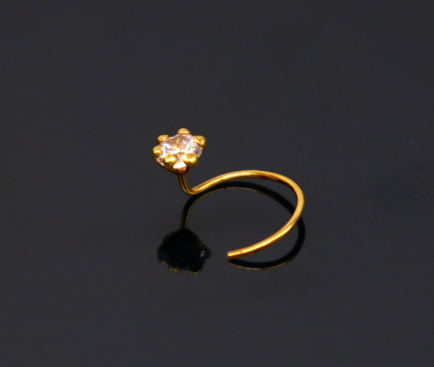 3.5mm 18 kt yellow gold fabulous nose pin, excellent single cz stone nose pin, stunning design gifting gold jewelry for girl's women's gnp39 - TRIBAL ORNAMENTS