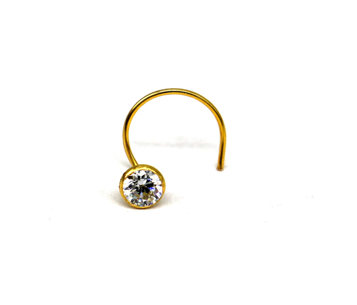 3.5mm 18 kt yellow gold fabulous nose pin, excellent single cz stone nose pin, stunning design gifting gold jewelry for girl's women's gnp40 - TRIBAL ORNAMENTS