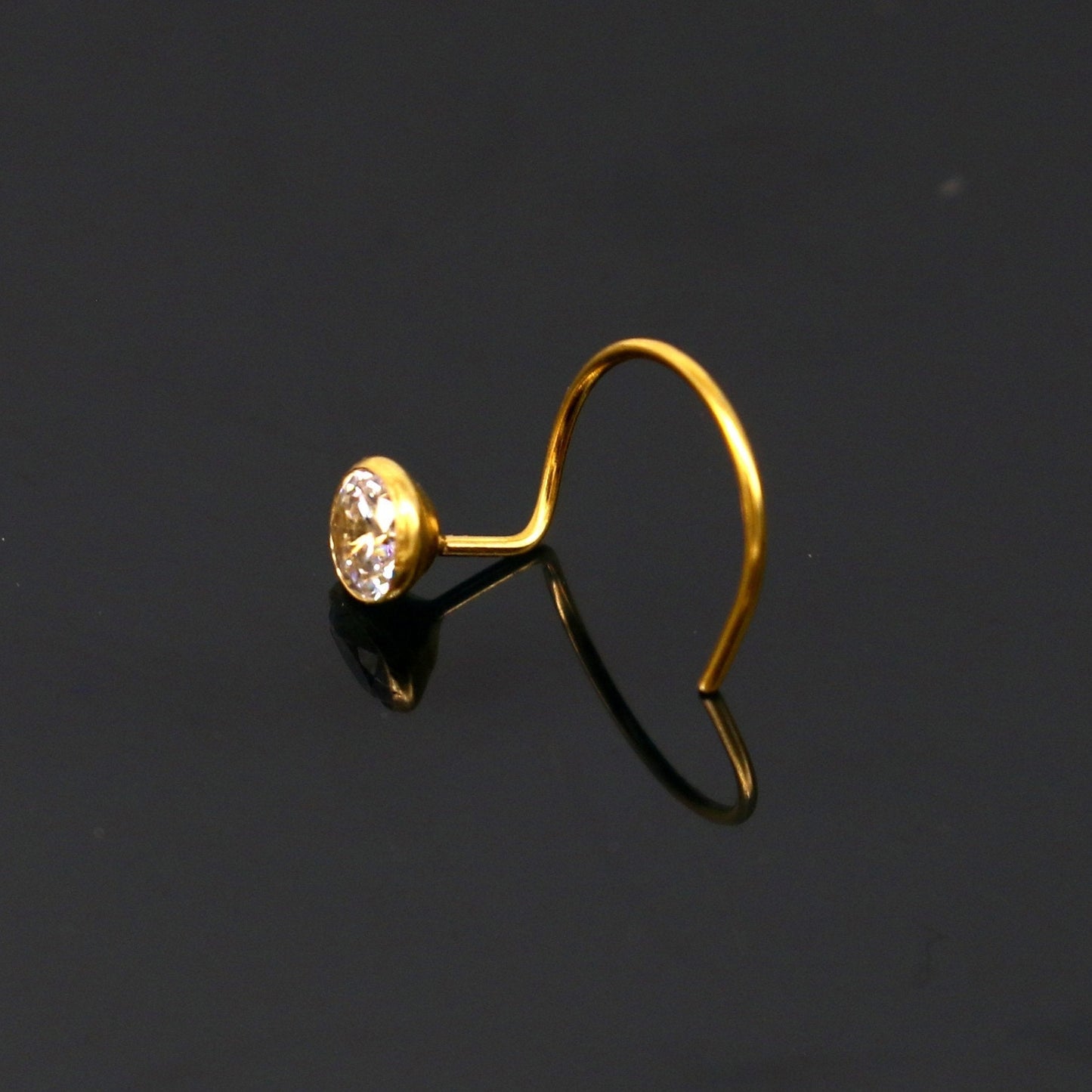 3.5mm 18 kt yellow gold fabulous nose pin, excellent single cz stone nose pin, stunning design gifting gold jewelry for girl's women's gnp40 - TRIBAL ORNAMENTS