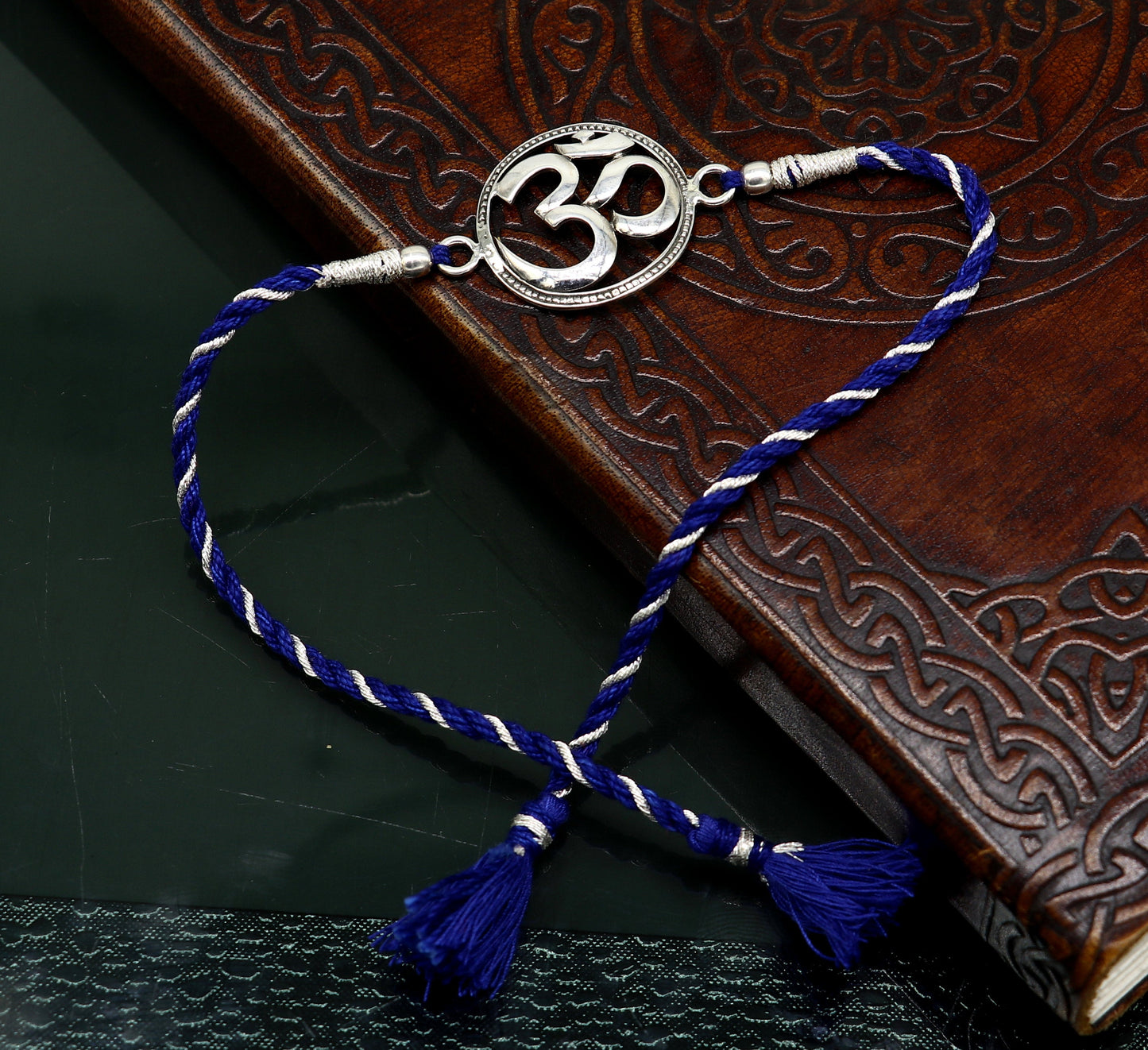 925 sterling silver handmade custom made Rakhi Bracelet, Exclusive Vintage OM Aum design size free Bracelet for Rakshabandhan rk20 - TRIBAL ORNAMENTS