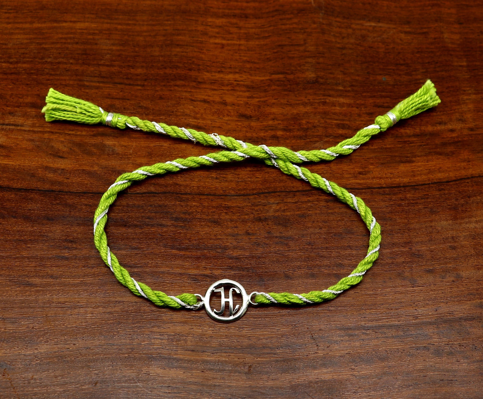 Pure 925 sterling silver handmade custom made Rakhi Bracelet, Exclusive alphabet 'H' design size free Bracelet Rakshabandhan gifting  rk23 - TRIBAL ORNAMENTS
