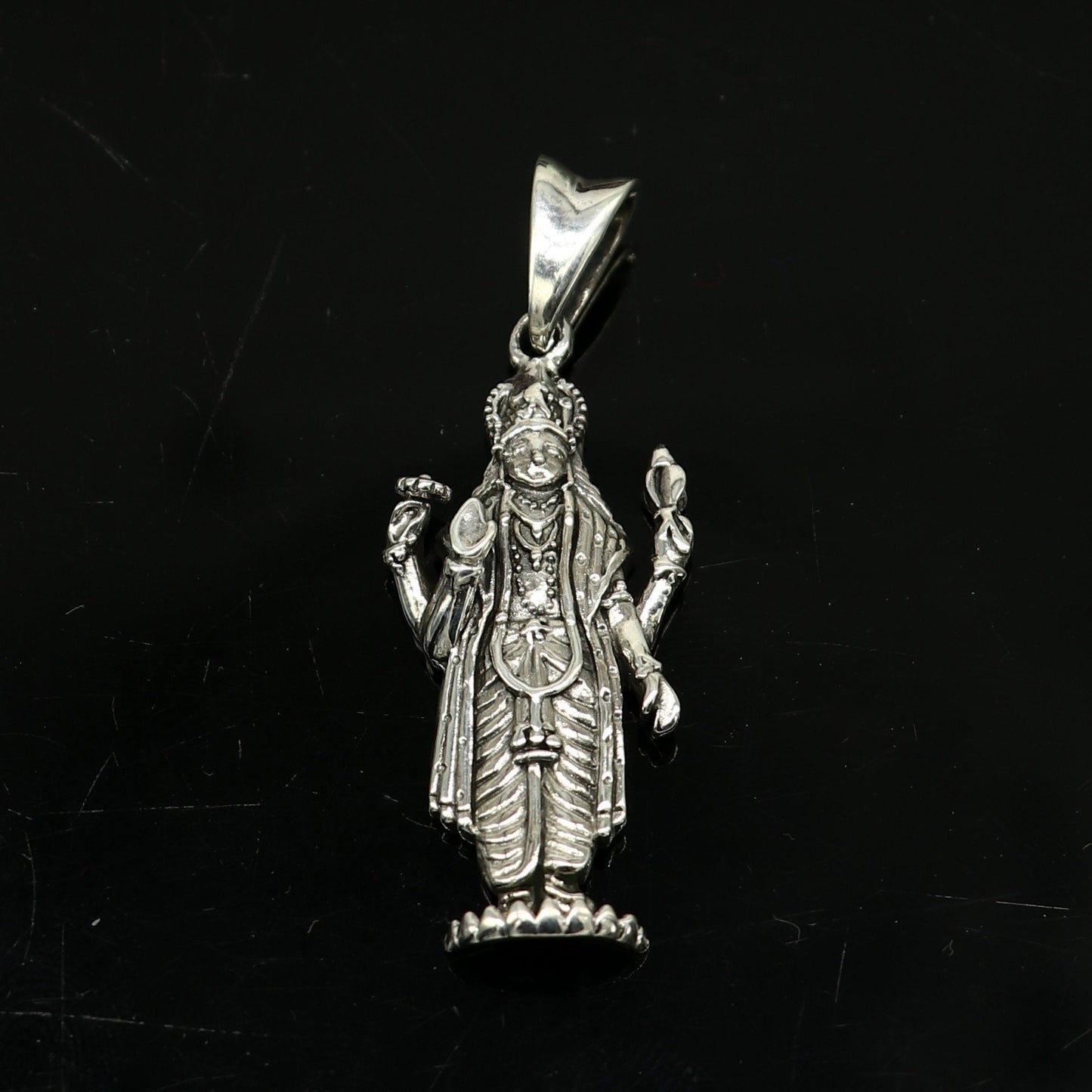 925 sterling silver handmade Hindu idol God Vishnu pendant, amazing designer fabulous pendant unisex gifting jewelry from india ssp491 - TRIBAL ORNAMENTS
