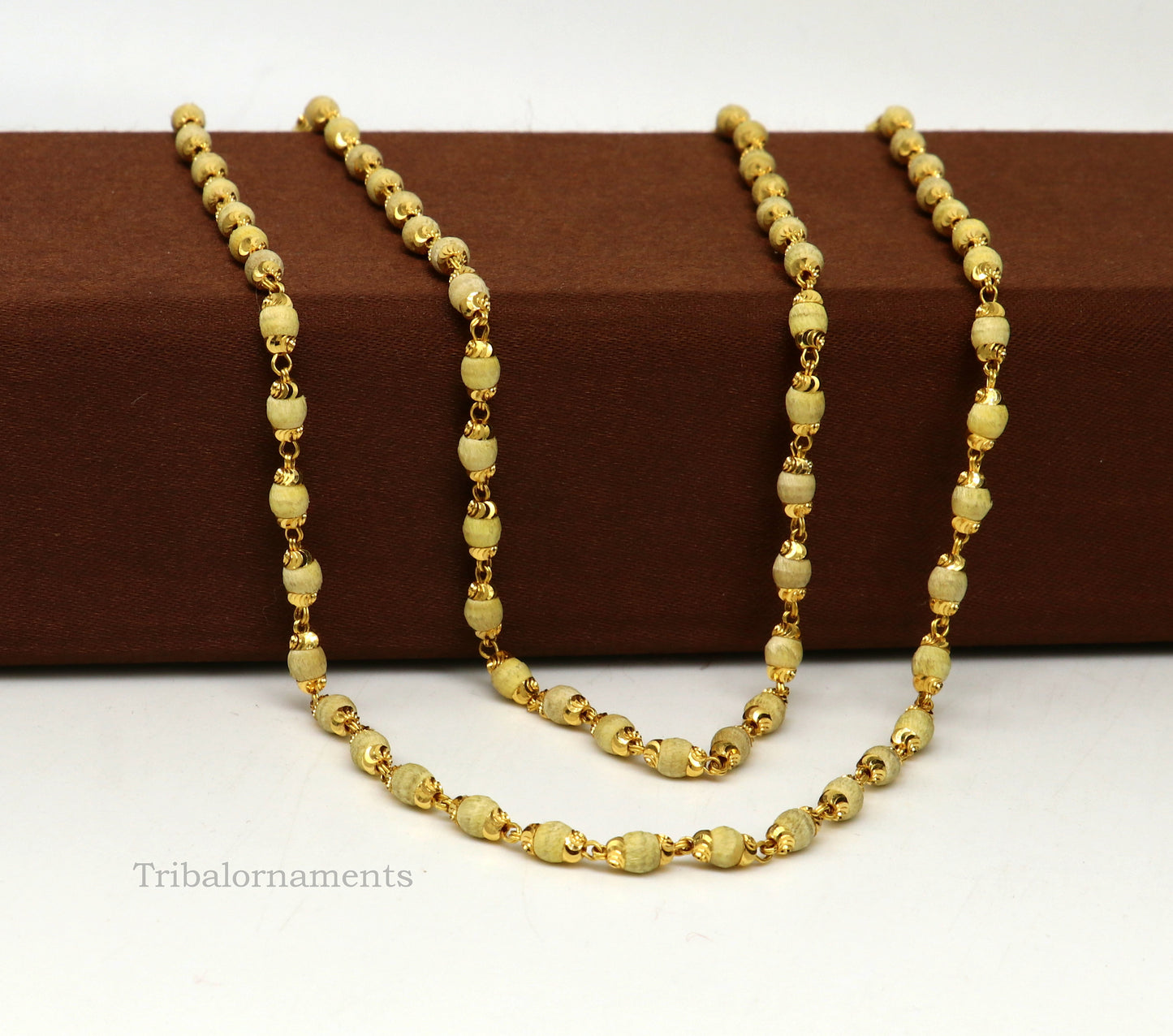 22kt yellow gold 3mm basil rosary(tulsi) chain necklace, Gorgeous customized beaded chain, excellent wedding gifting jewelry ch264 - TRIBAL ORNAMENTS