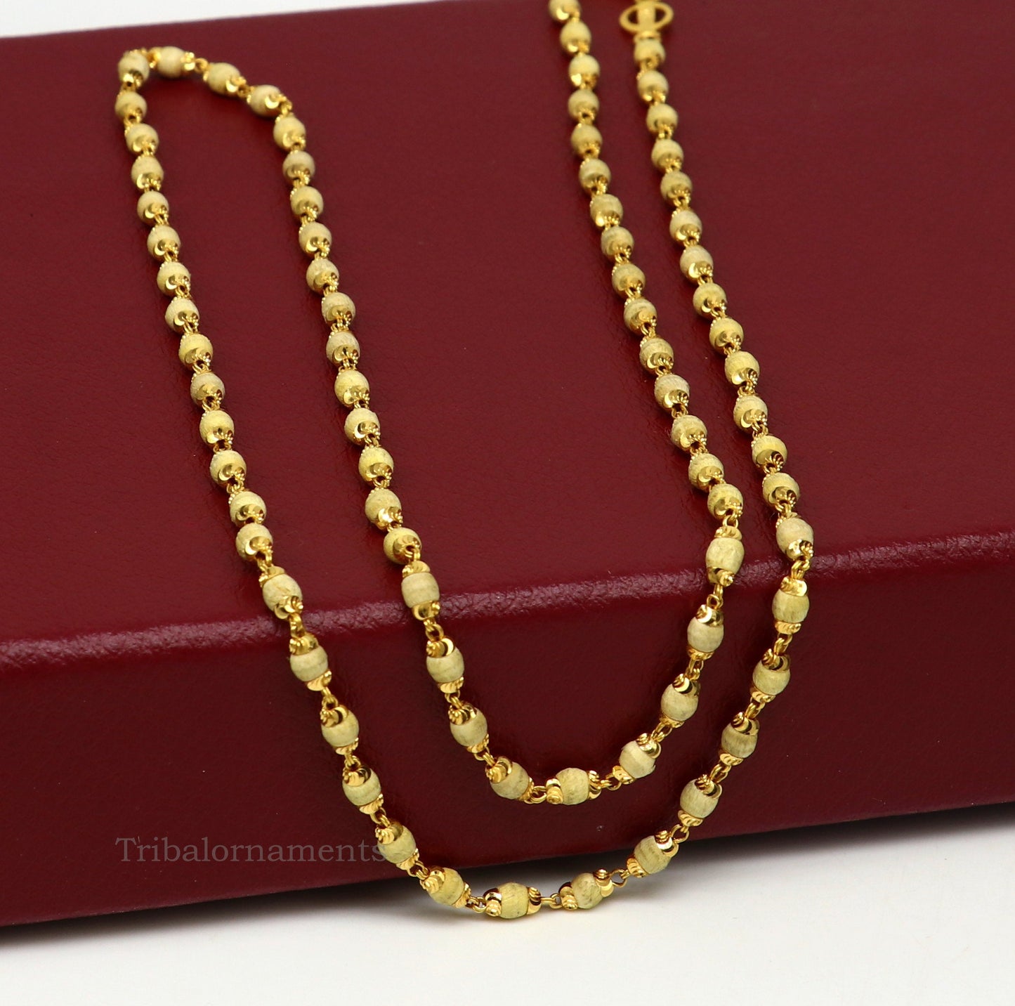 22kt yellow gold 3mm basil rosary(tulsi) chain necklace, Gorgeous customized beaded chain, excellent wedding gifting jewelry ch264 - TRIBAL ORNAMENTS