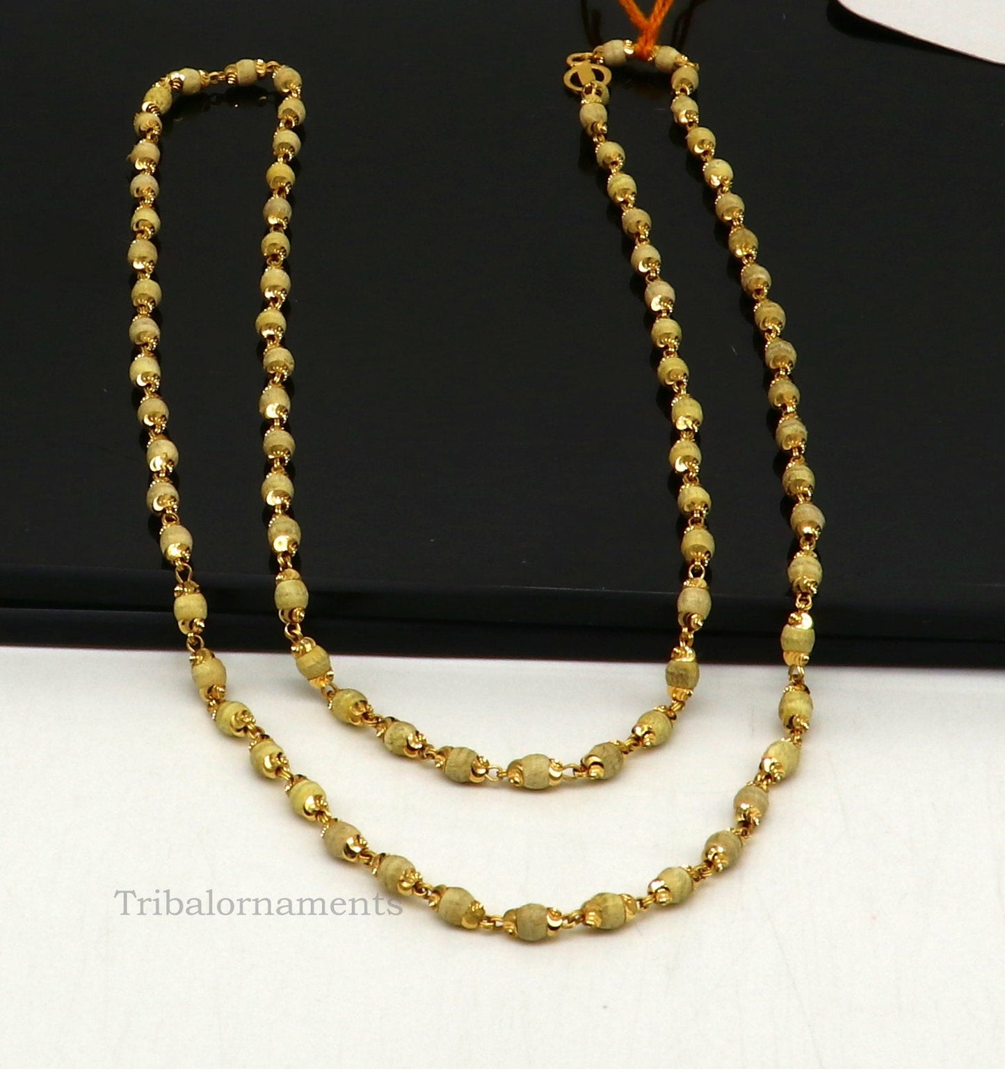 22kt yellow gold 3mm basil rosary(tulsi) chain necklace, Gorgeous customized beaded chain, excellent wedding gifting jewelry ch264 - TRIBAL ORNAMENTS