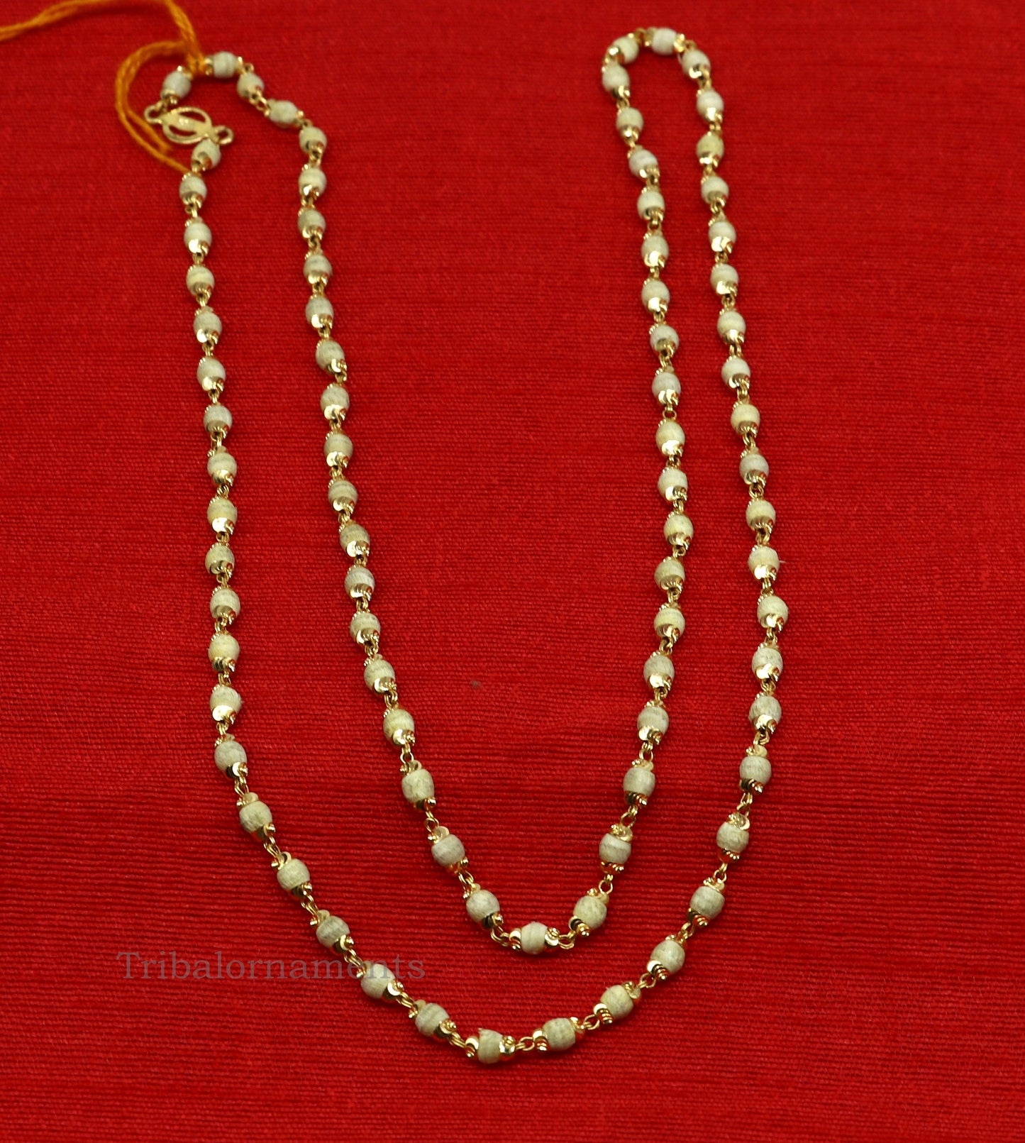 22kt yellow gold 3mm basil rosary(tulsi) chain necklace, Gorgeous customized beaded chain, excellent wedding gifting jewelry ch264 - TRIBAL ORNAMENTS