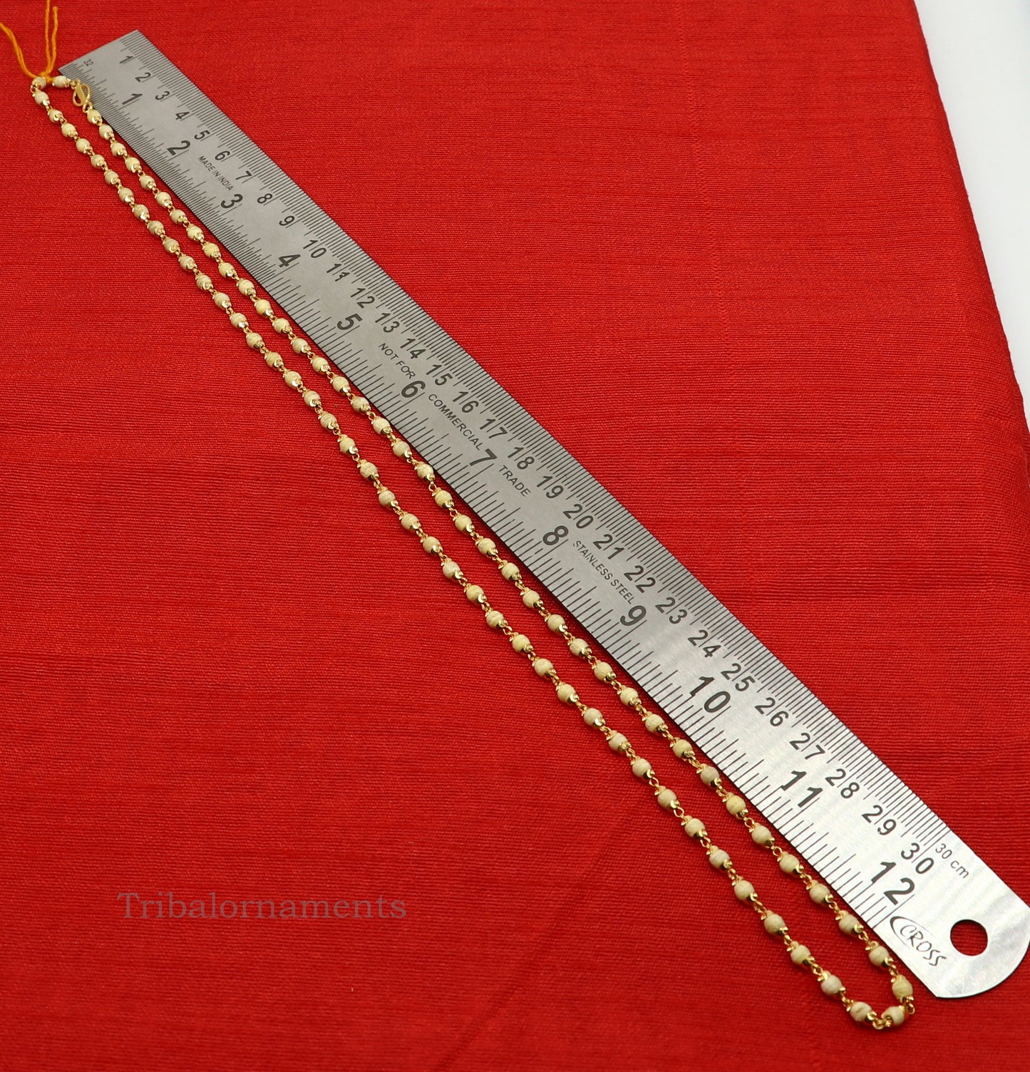 22kt yellow gold 3mm basil rosary(tulsi) chain necklace, Gorgeous customized beaded chain, excellent wedding gifting jewelry ch264 - TRIBAL ORNAMENTS