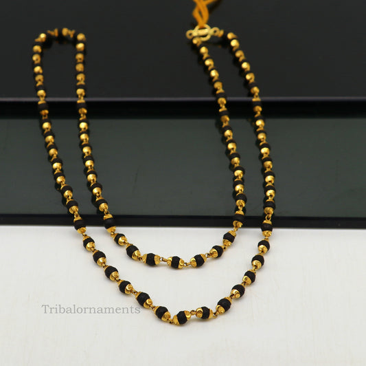 22kt yellow gold hallmarked 4mm Black basil rosary chain necklace, Gorgeous customized beaded chain, excellent wedding gifting jewelry ch263 - TRIBAL ORNAMENTS