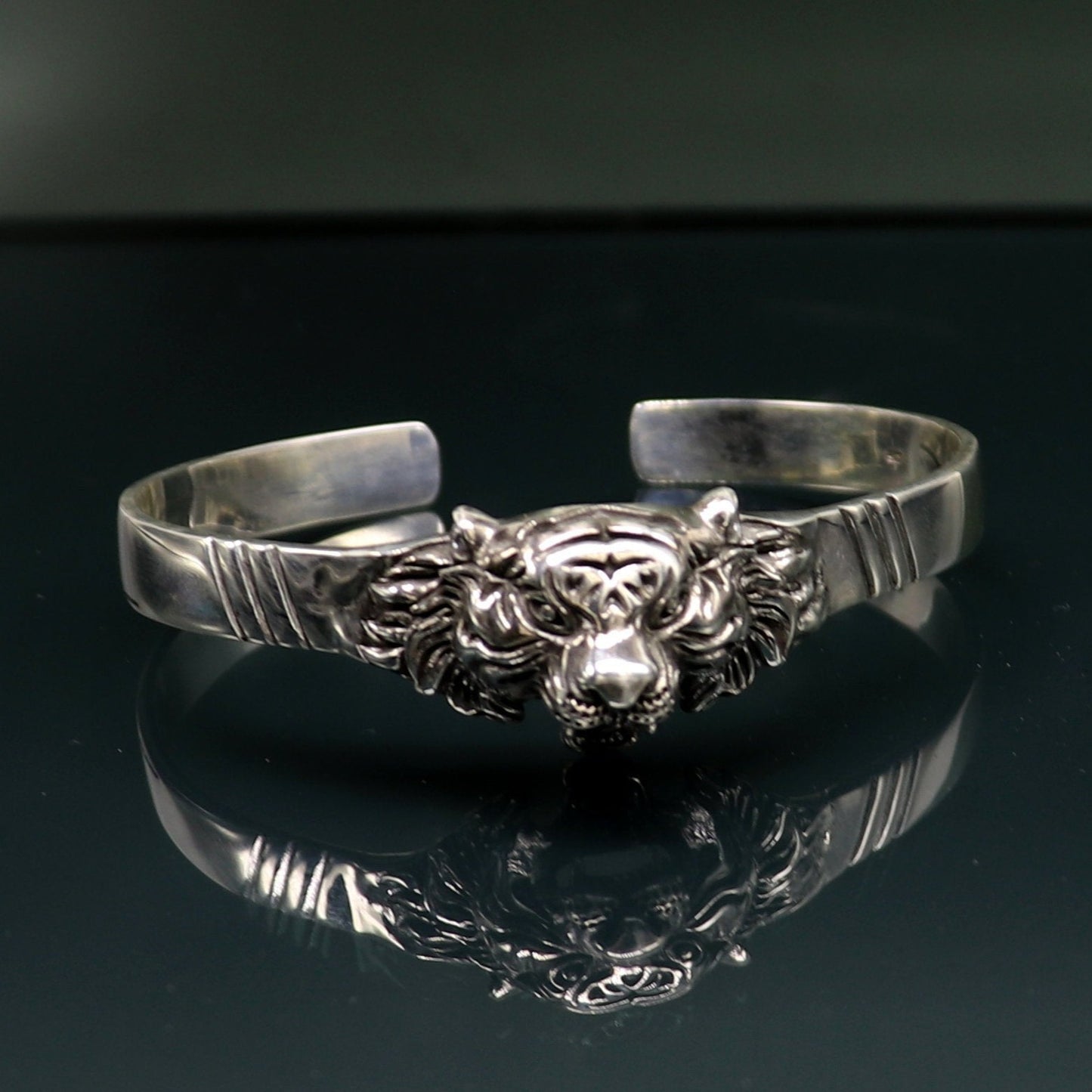 925 sterling silver handmade vintage lion design stunning bangle cuff bracelet awesome daily use tribal style jewelry unisex gift cuff61 - TRIBAL ORNAMENTS