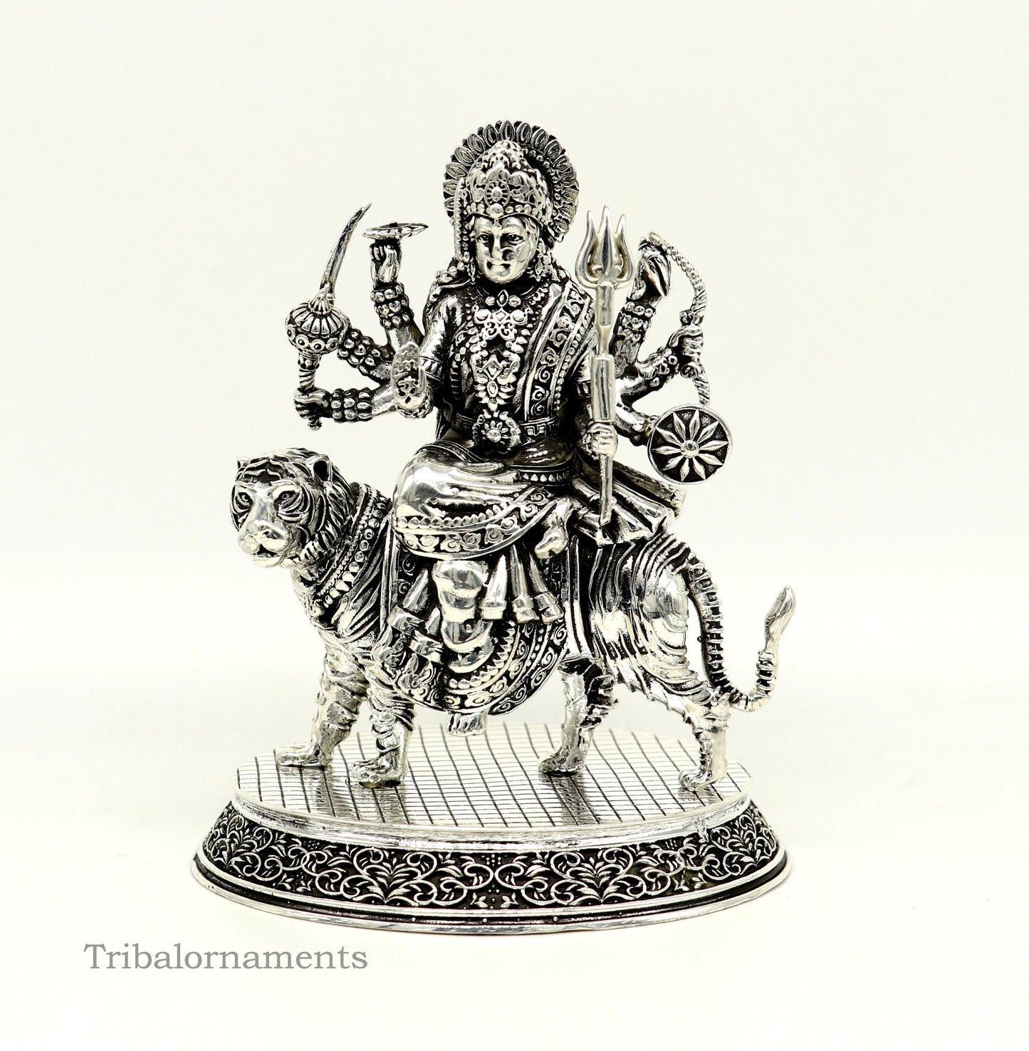 925 Sterling silver handmade customized Hindu Goddess Durga or Bhawani maa statue, puja article figurine, home decor utensils art33 - TRIBAL ORNAMENTS