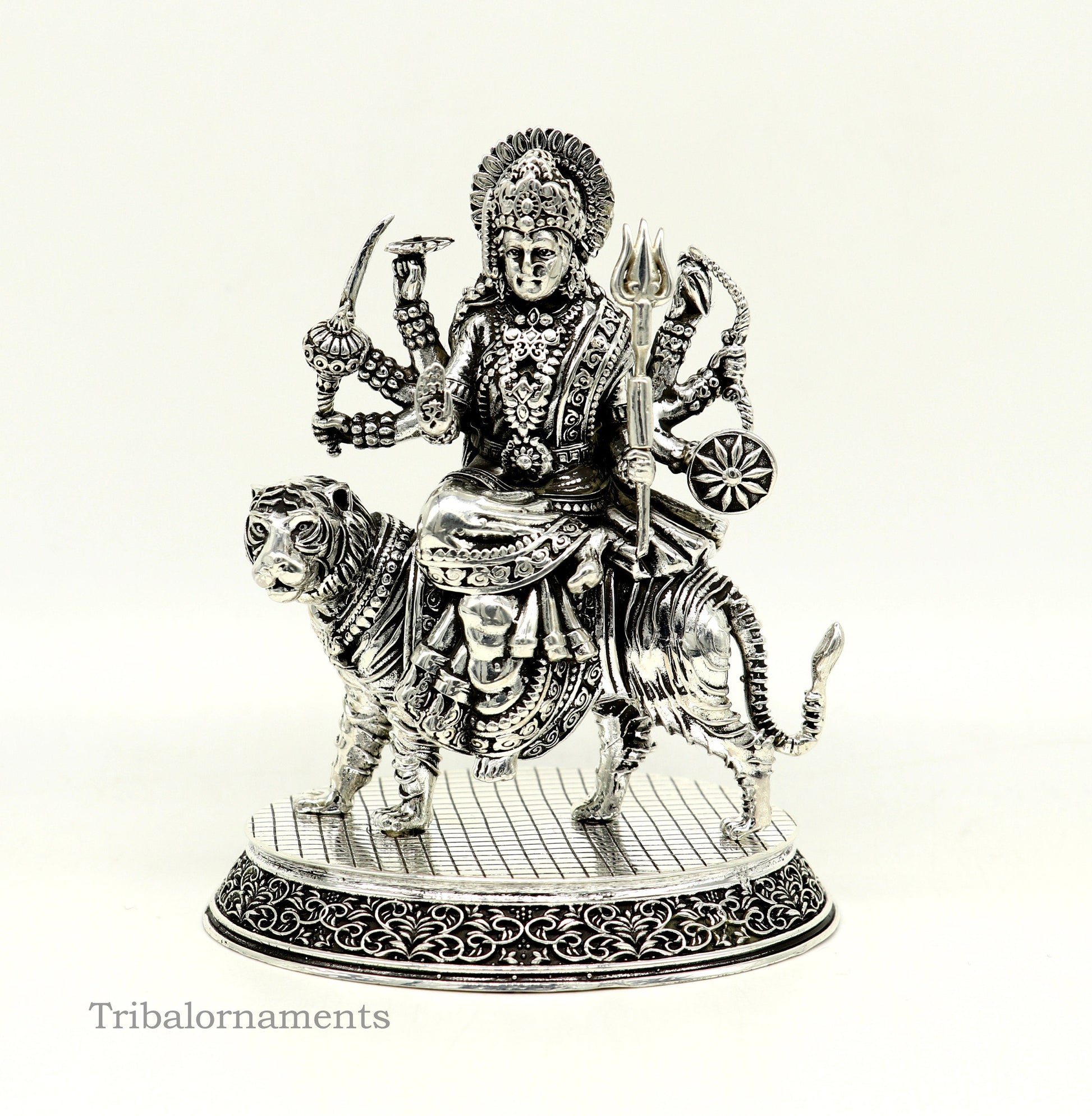 925 Sterling silver handmade customized Hindu Goddess Durga or Bhawani maa statue, puja article figurine, home decor utensils art33 - TRIBAL ORNAMENTS