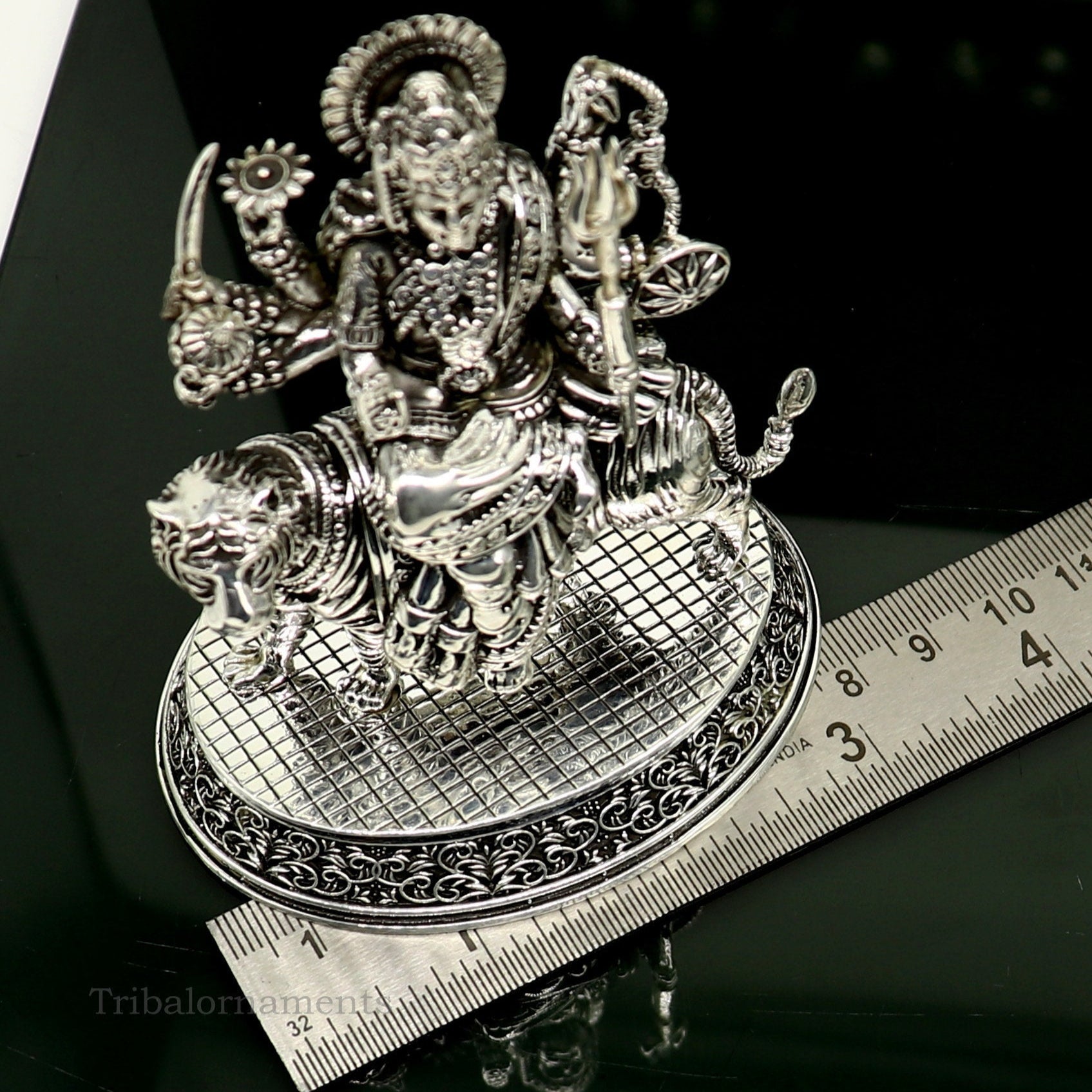 925 Sterling silver handmade customized Hindu Goddess Durga or Bhawani maa statue, puja article figurine, home decor utensils art33 - TRIBAL ORNAMENTS