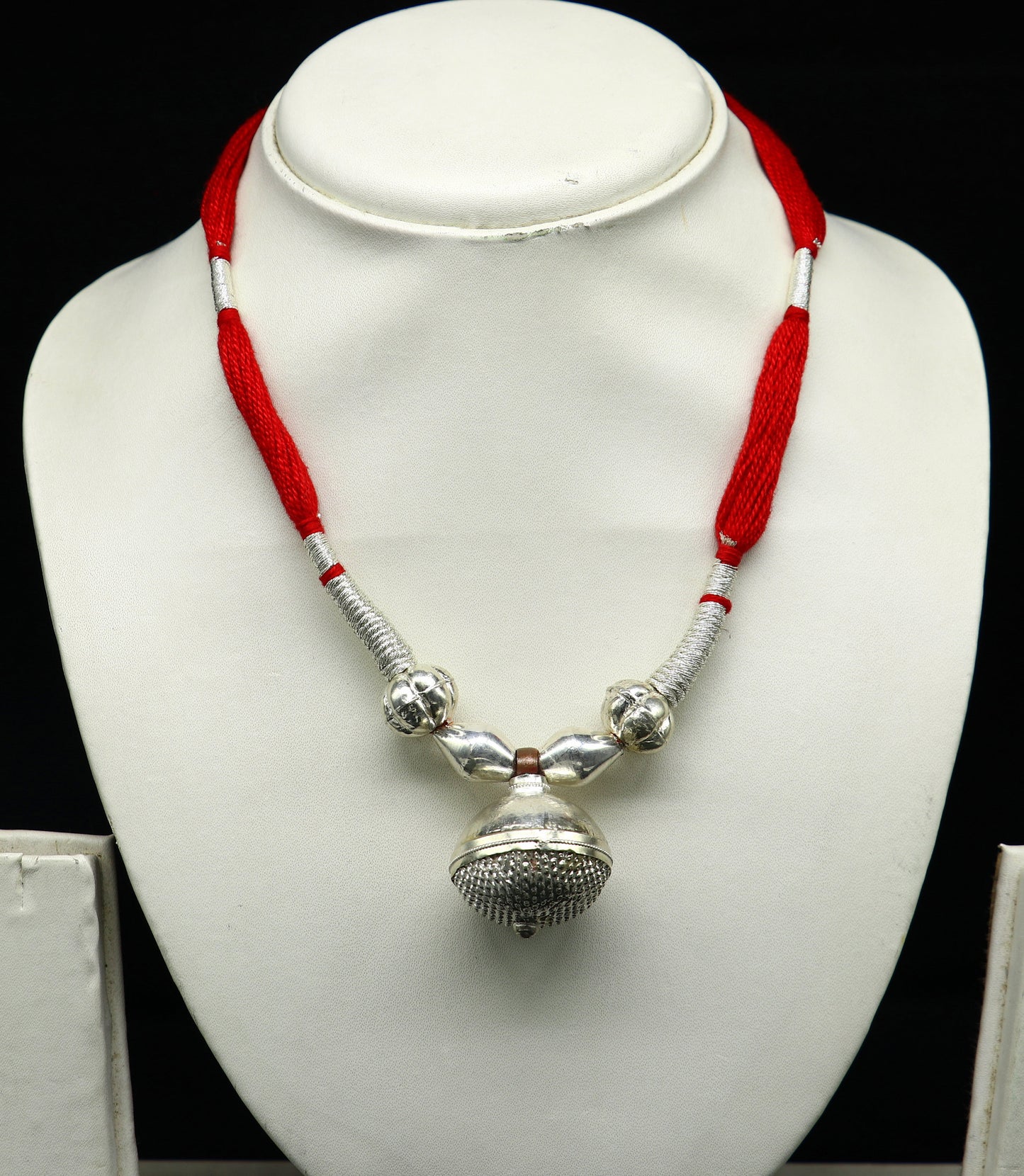 Vintage traditional stylish sterling silver beads with red thread charm necklace, wedding choker tribal brides adjustable jewelry set187 - TRIBAL ORNAMENTS