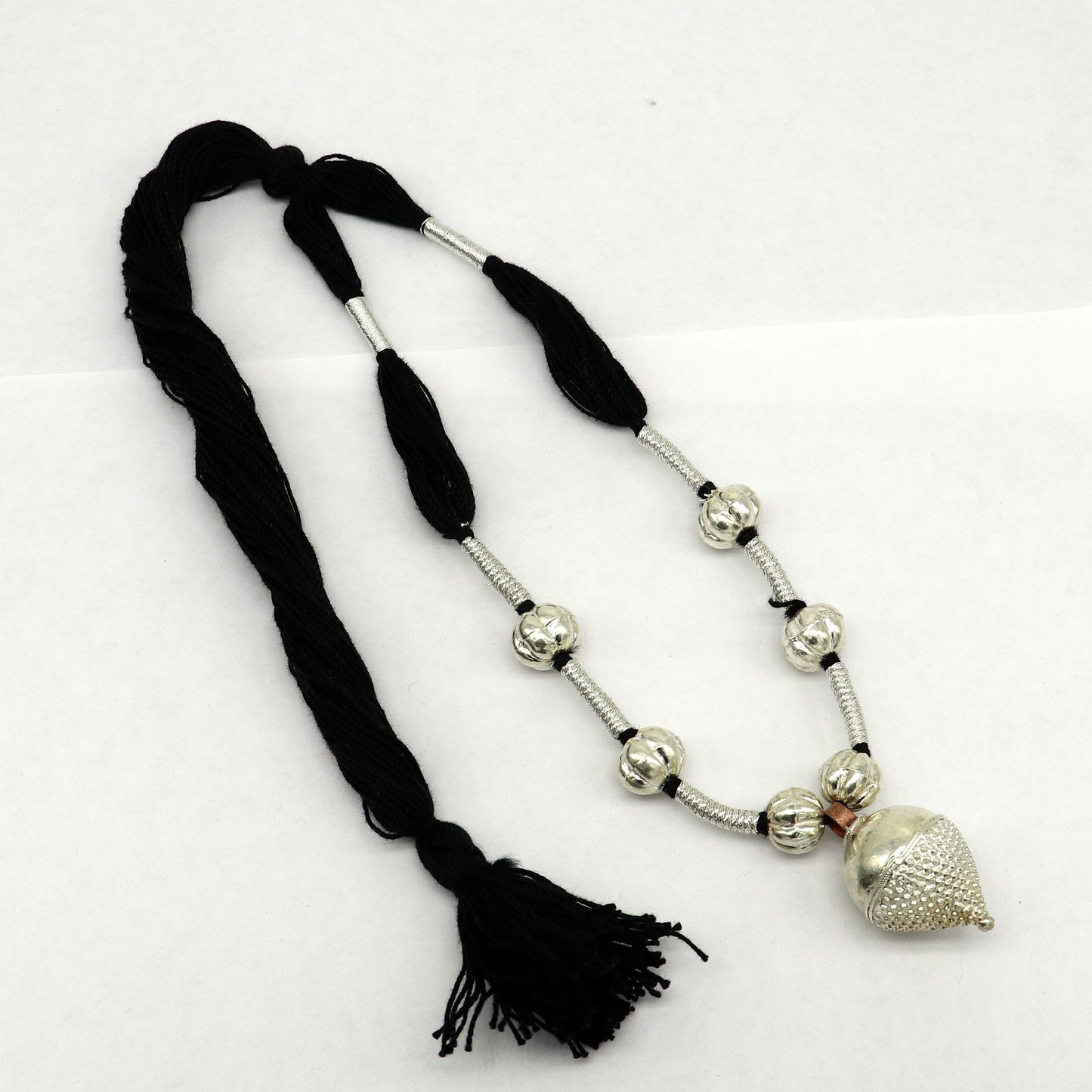 Amazing customized vintage style Sterling silver beads with Black thread charm necklace, wedding choker tribal adjustable jewelry set189 - TRIBAL ORNAMENTS