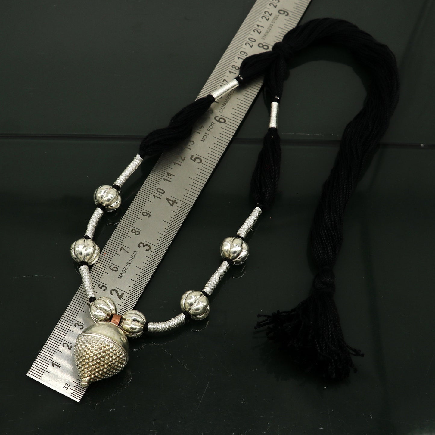 Amazing customized vintage style Sterling silver beads with Black thread charm necklace, wedding choker tribal adjustable jewelry set189 - TRIBAL ORNAMENTS