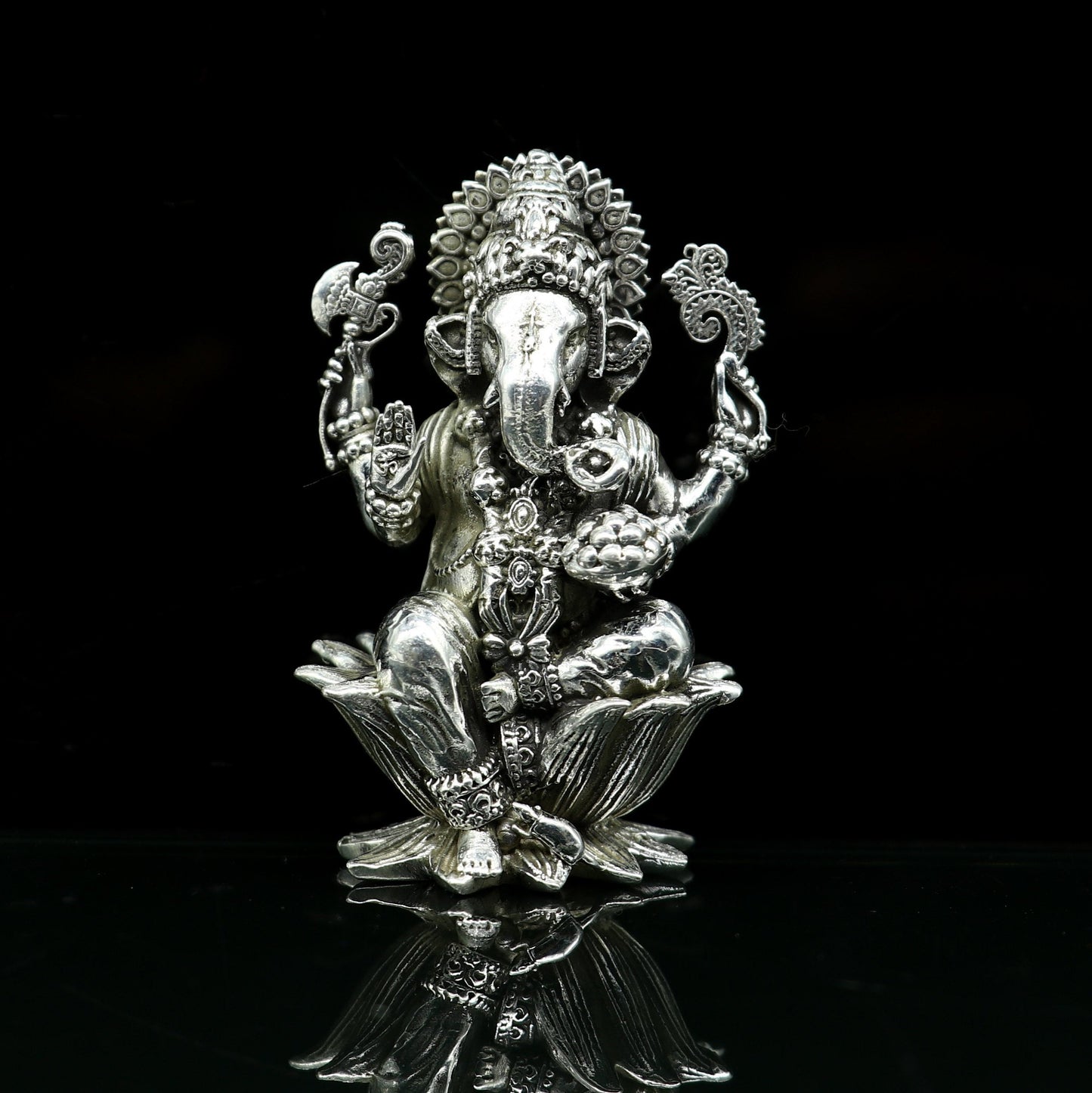 2" small 925 Sterling silver handmade customized Hindu God Idol Ganesha statue, puja article figurine, home decor utensils art31 - TRIBAL ORNAMENTS
