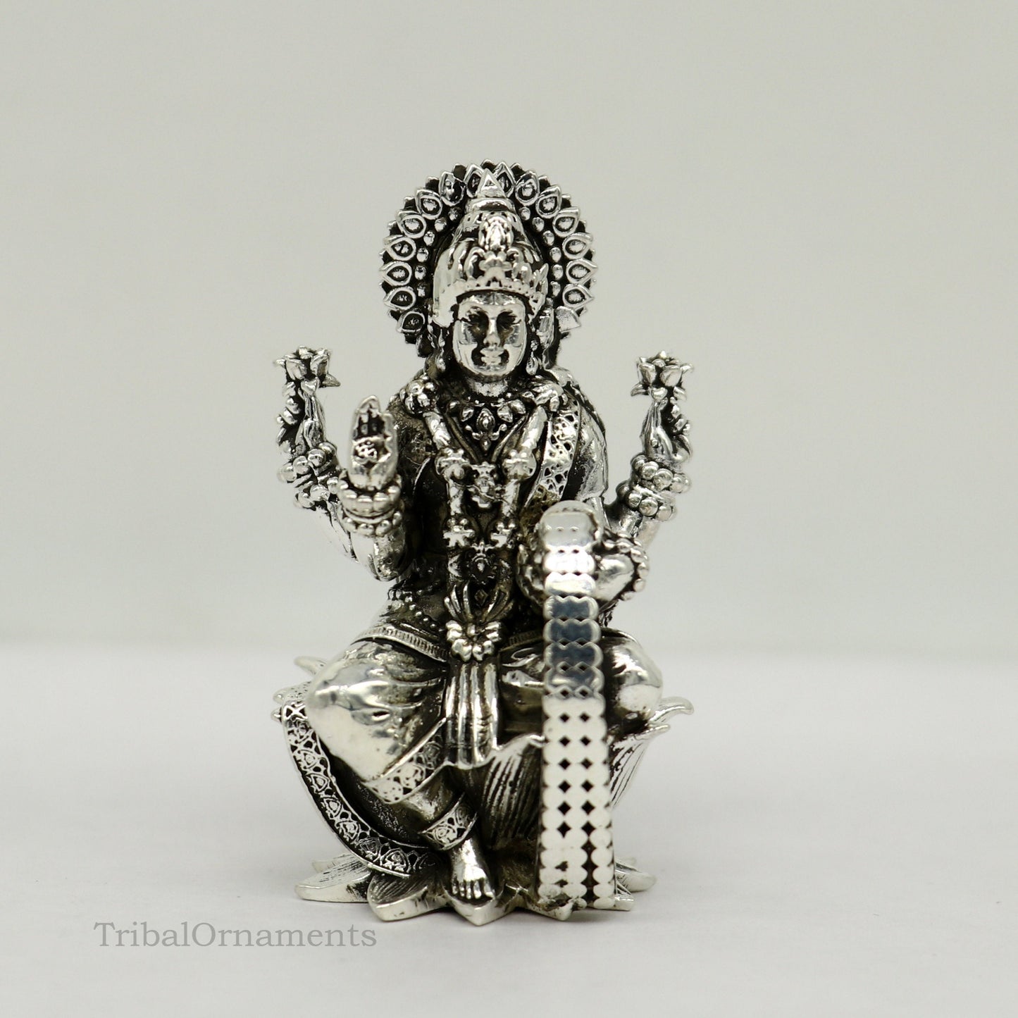 Pure 925 Sterling silver handmade customized Hindu Goddess Laxmi statue, puja article figurine, home décor puja articles gifting art26 - TRIBAL ORNAMENTS