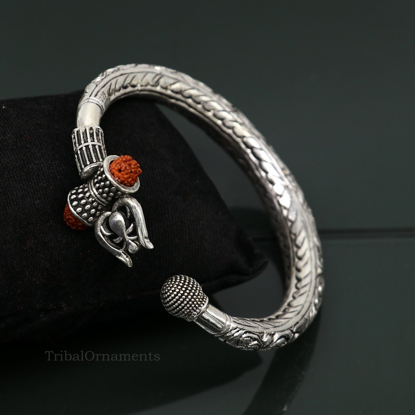 925 sterling silver customized Shiva trident trishul bangle men's bracelet, kandrai or Nakshi work men's gifting jewelry from India nssk387 - TRIBAL ORNAMENTS