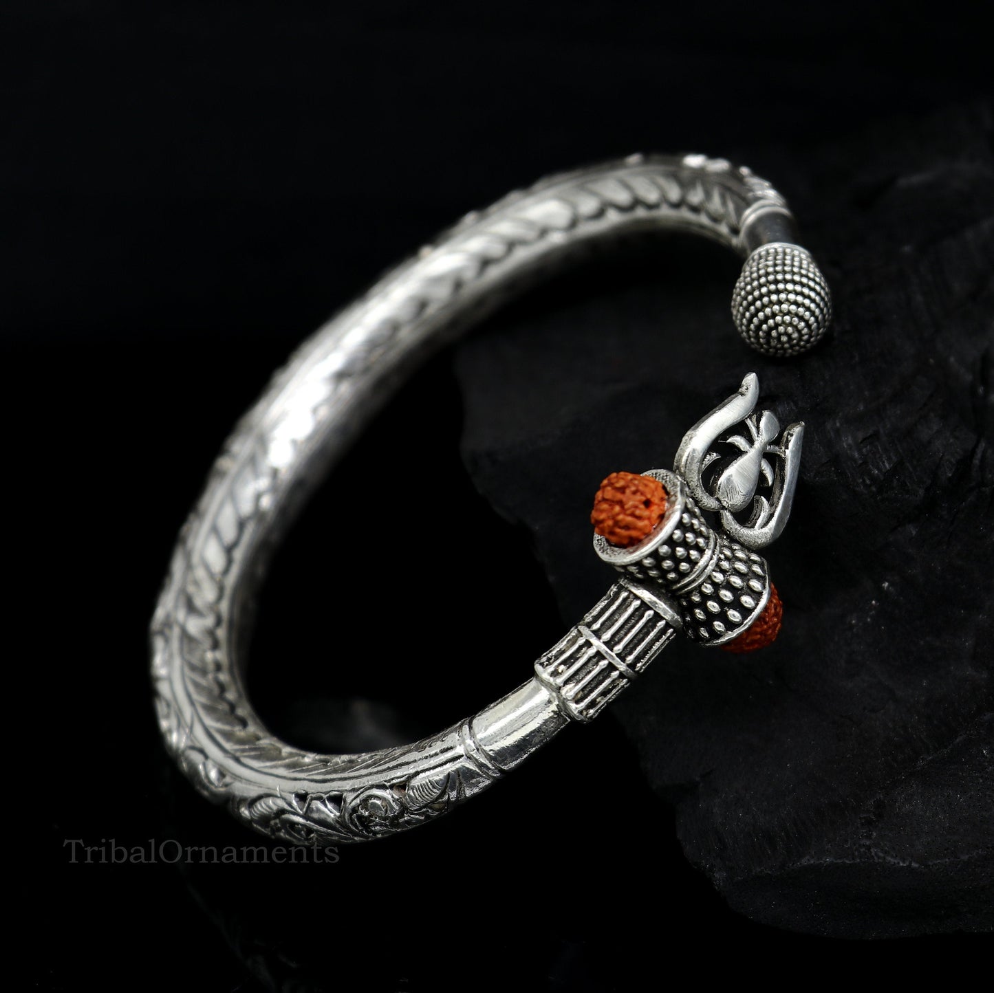 925 sterling silver customized Shiva trident trishul bangle men's bracelet, kandrai or Nakshi work men's gifting jewelry from India nssk387 - TRIBAL ORNAMENTS