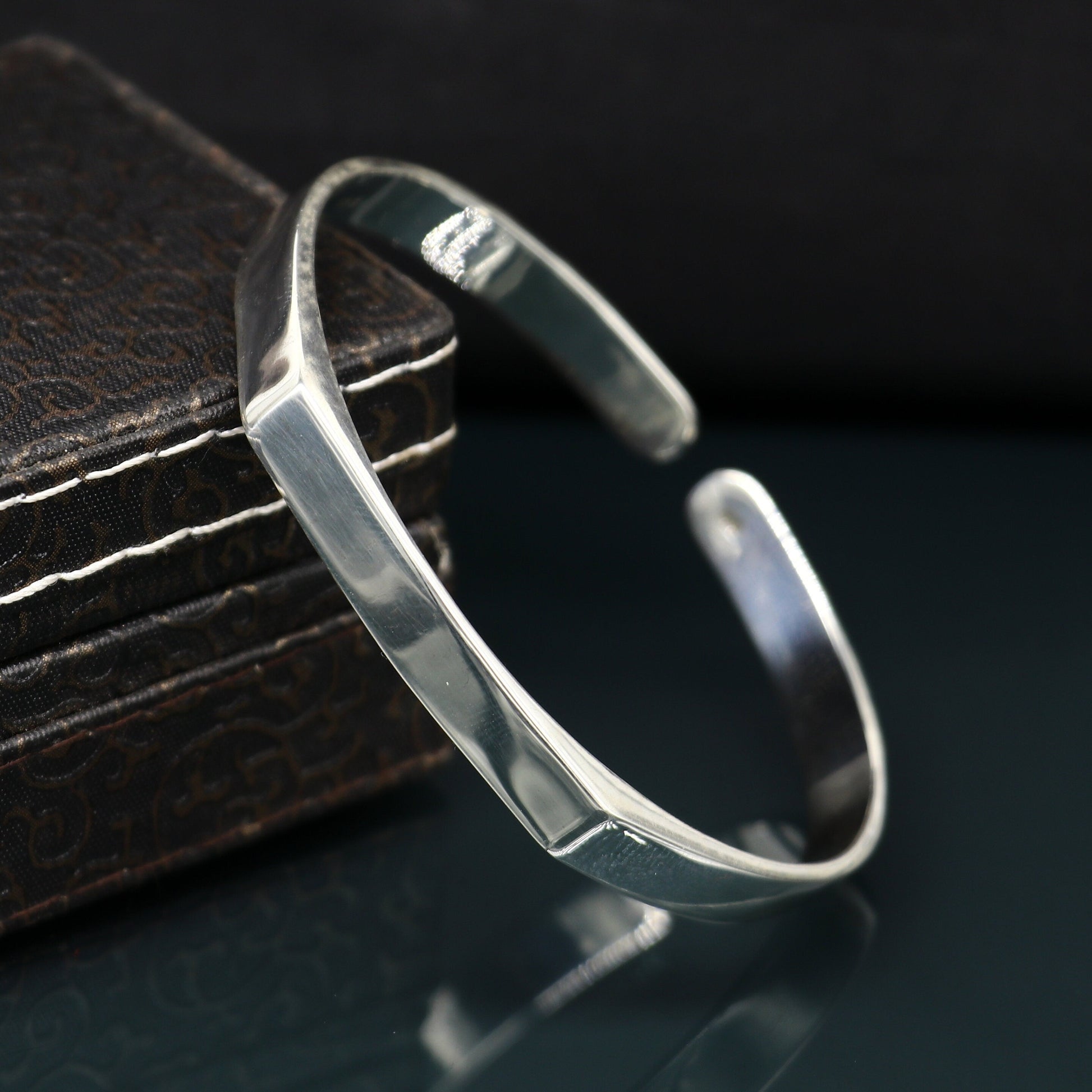 925 sterling silver handmade plain shiny design stunning bangle cuff bracelet Adjustable daily use tribal style jewelry unisex gift cuff71 - TRIBAL ORNAMENTS