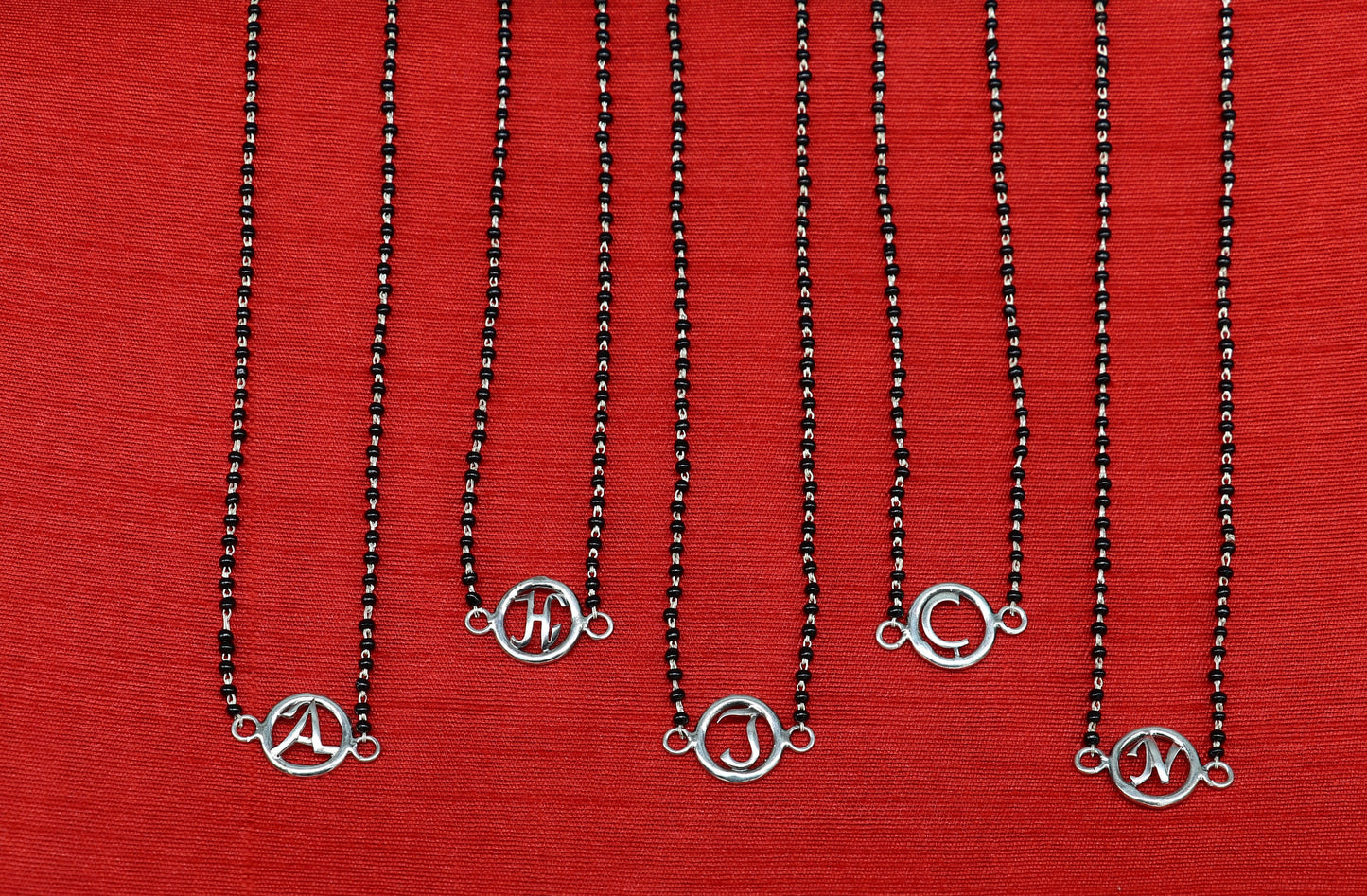 925 sterling silver black beads chain necklace, gorgeous letter pendant locket excellent customized necklace set for brides nec160 - TRIBAL ORNAMENTS