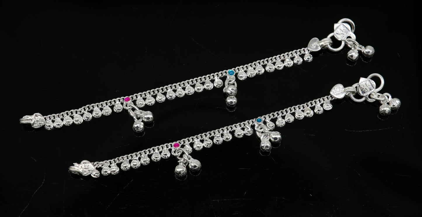 5" long Sterling silver customized baby anklets, gorgeous gift new born baby anklets kids jewelry, trendy stylish ankle bracelet ank367 - TRIBAL ORNAMENTS