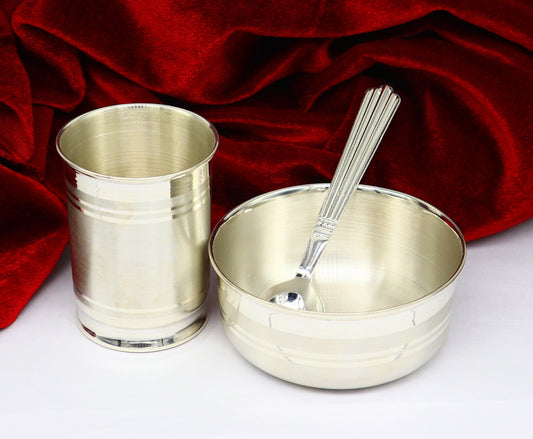 999 fine silver water milk glass and bowl, silver tumbler silver spoon, silver utensils, silver baby food utensils, silver article sv197 - TRIBAL ORNAMENTS