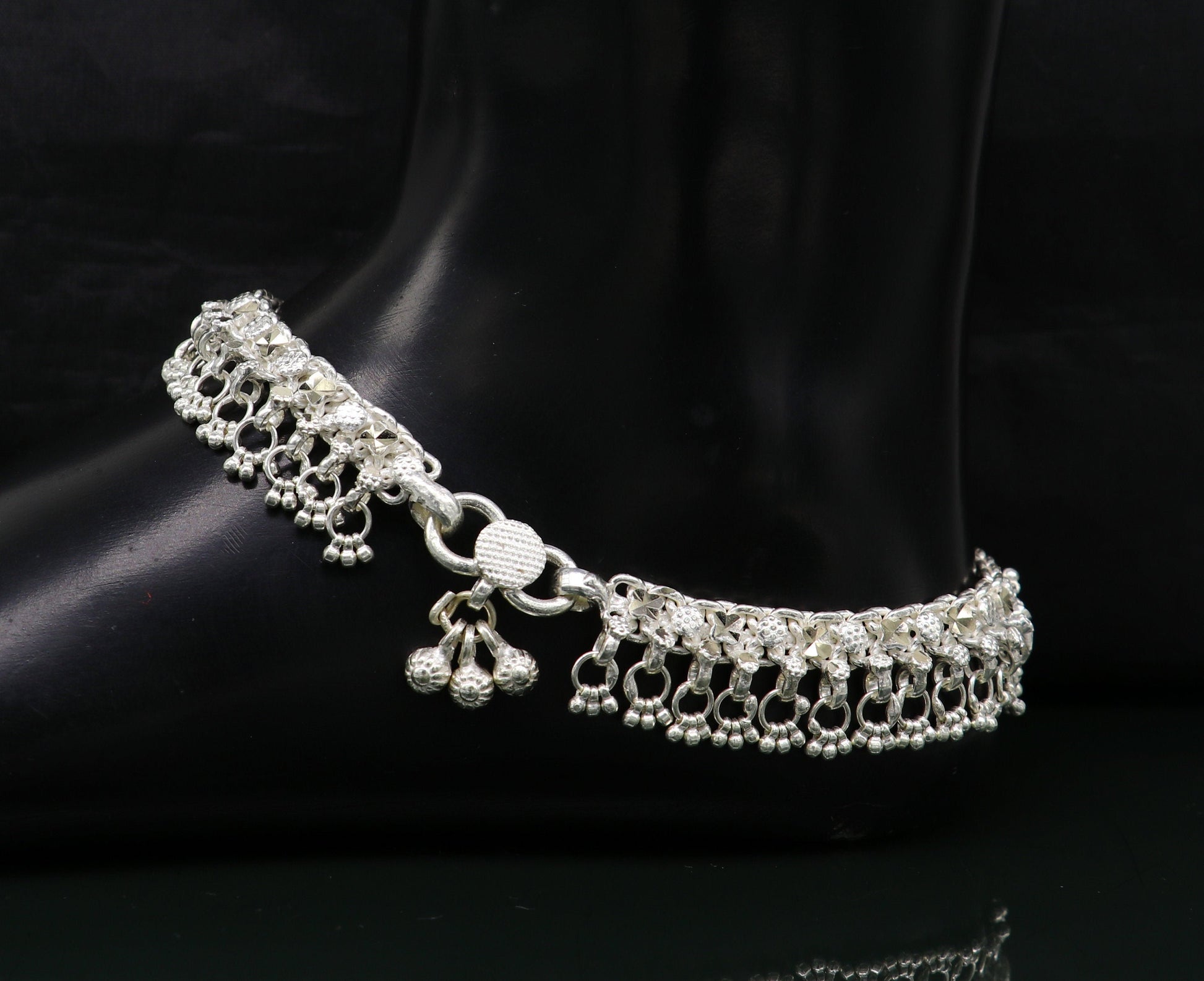 10.5" sterling silver solid customized design ankle bracelet foot bracelet anklet vintage antique design tribal belly dance jewelry ank372 - TRIBAL ORNAMENTS