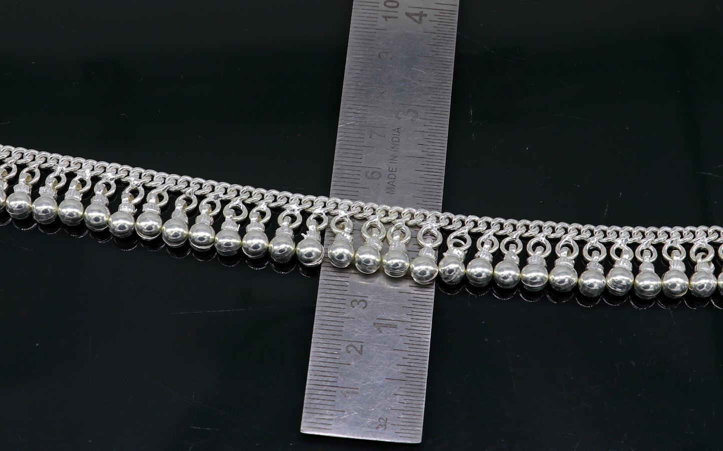 10.5" Vintage antique style sterling silver handmade solid chain ankle bracelet with amazing noisy jingle bells belly genuine jewelry ank379 - TRIBAL ORNAMENTS