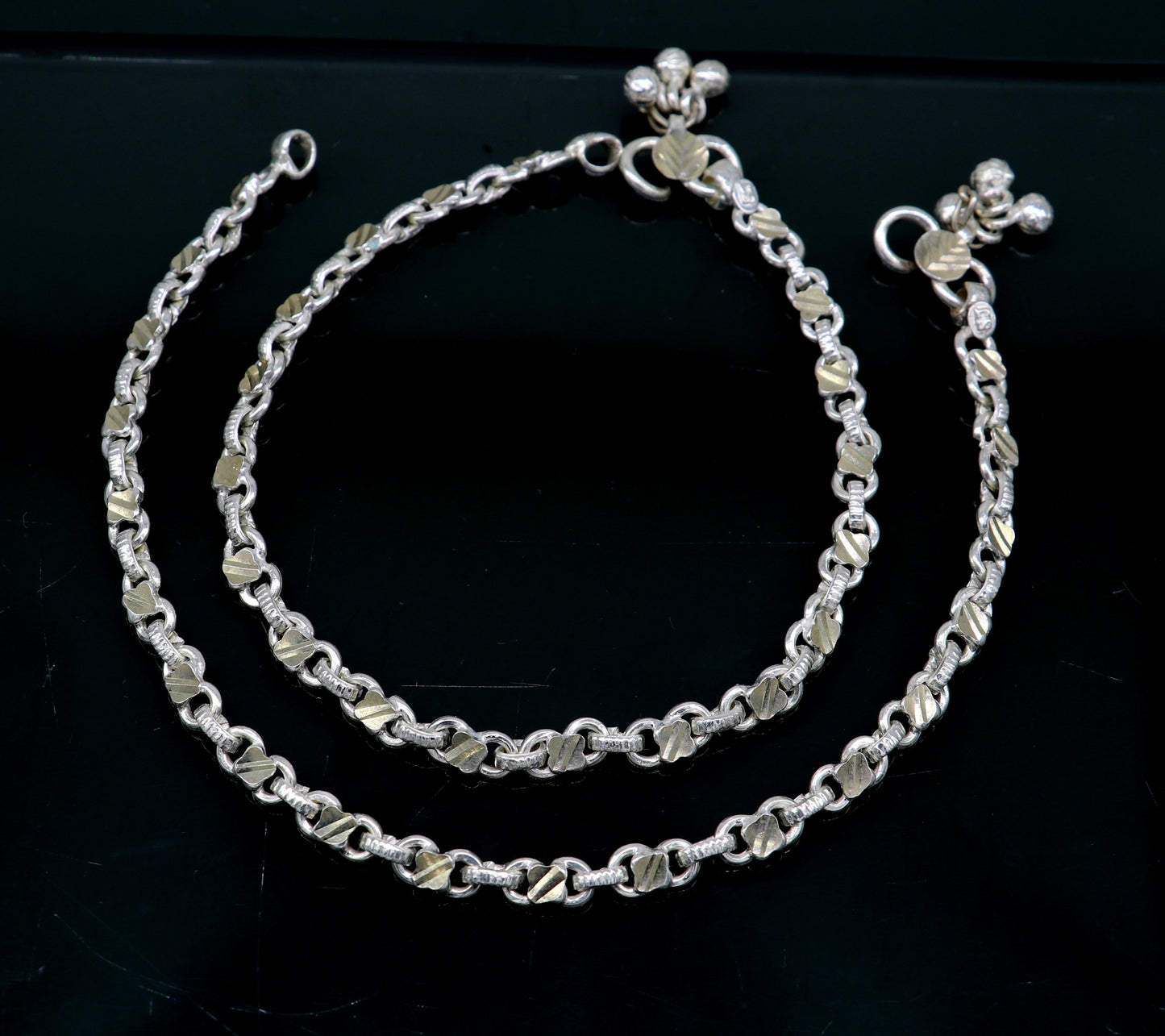 10.5" sterling silver solid customized stylish designer anklet bracelet foot bracelet vintage tribal belly dance wedding jewelry ank381 - TRIBAL ORNAMENTS