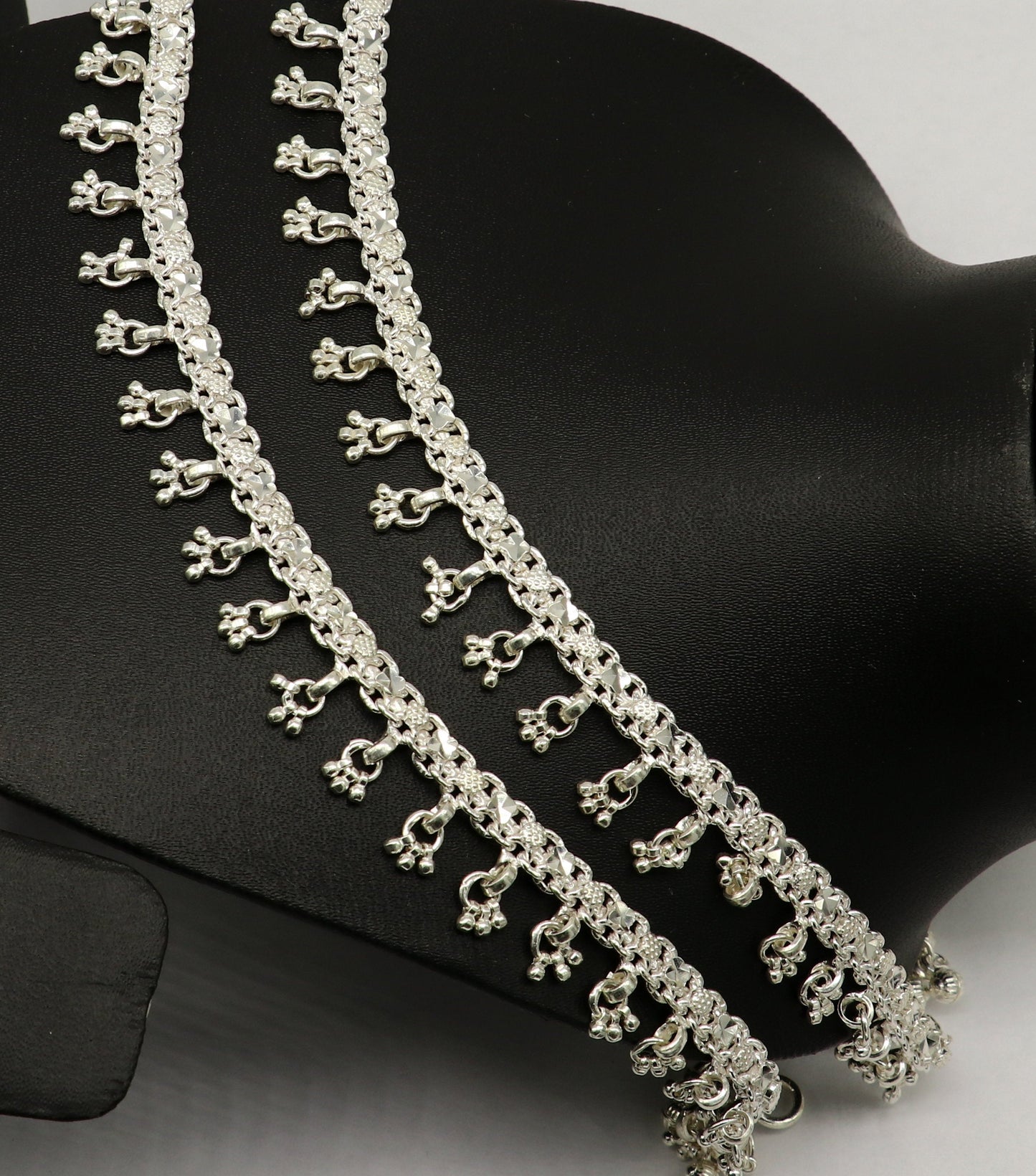 10.5" sterling silver solid handmade vintage stylish anklet bracelet foot bracelet tribal belly dance wedding tribal jewelry gifting ank383 - TRIBAL ORNAMENTS
