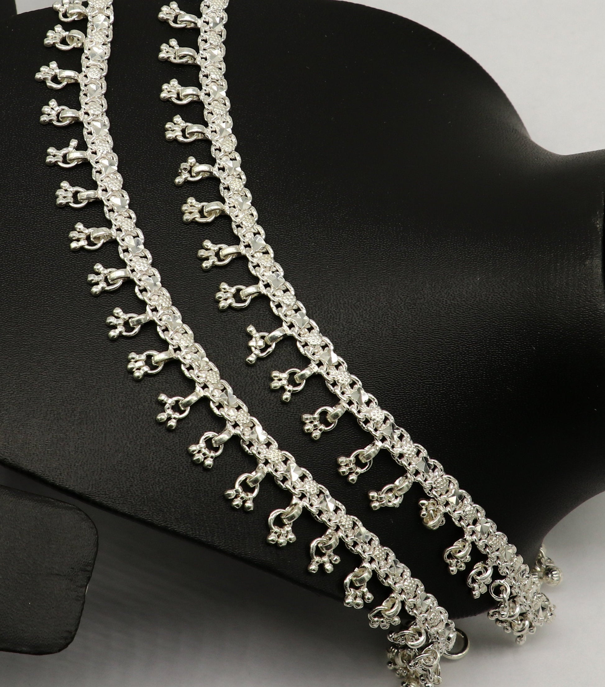 10.5" sterling silver solid handmade vintage stylish anklet bracelet foot bracelet tribal belly dance wedding tribal jewelry gifting ank383 - TRIBAL ORNAMENTS