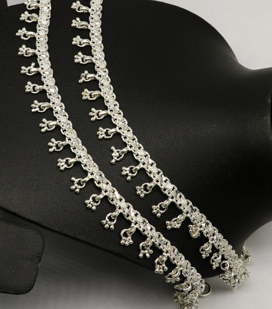 10.5" sterling silver solid handmade vintage stylish anklet bracelet foot bracelet tribal belly dance wedding tribal jewelry gifting ank383 - TRIBAL ORNAMENTS