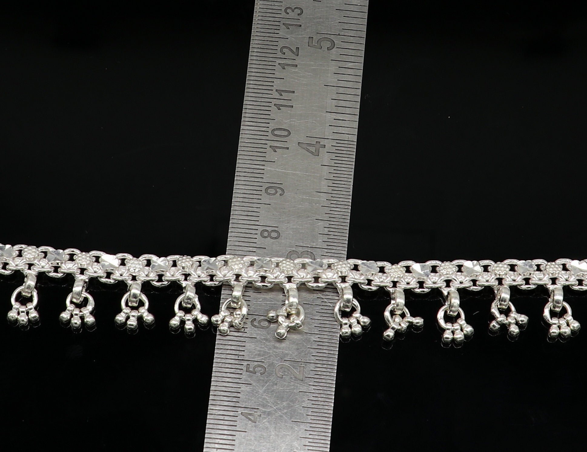 10.5" sterling silver solid handmade vintage stylish anklet bracelet foot bracelet tribal belly dance wedding tribal jewelry gifting ank383 - TRIBAL ORNAMENTS