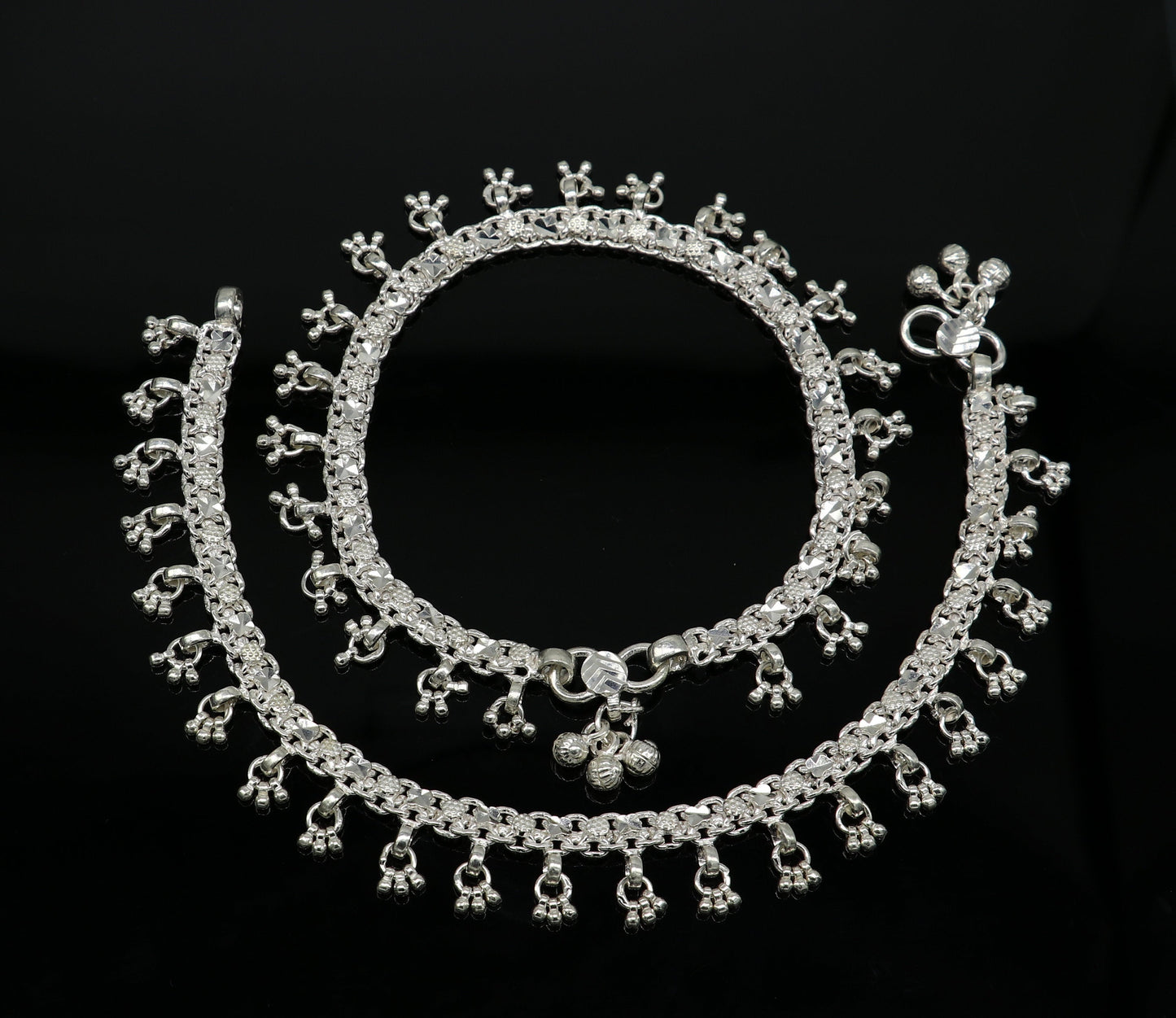 10.5" sterling silver solid handmade vintage stylish anklet bracelet foot bracelet tribal belly dance wedding tribal jewelry gifting ank383 - TRIBAL ORNAMENTS