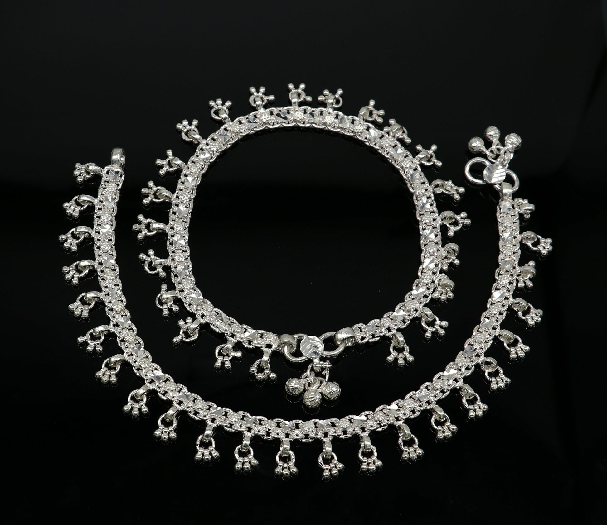 10.5" sterling silver solid handmade vintage stylish anklet bracelet foot bracelet tribal belly dance wedding tribal jewelry gifting ank383 - TRIBAL ORNAMENTS