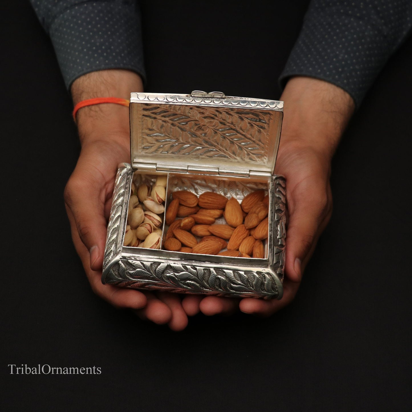 925 sterling silver Vintage antique work design handmade dry fruit box, container casket box, best brides gift, corporation gift box10 - TRIBAL ORNAMENTS