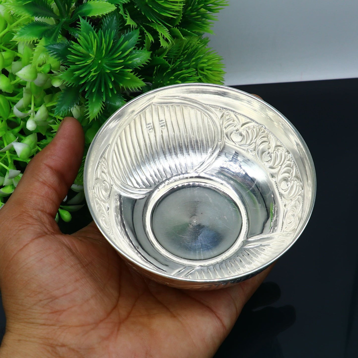 999 fine silver exclusive handcrafted work baby bowl and spoon set, puja utensils, silver article, silver utensils, silver vessel baby sv210 - TRIBAL ORNAMENTS