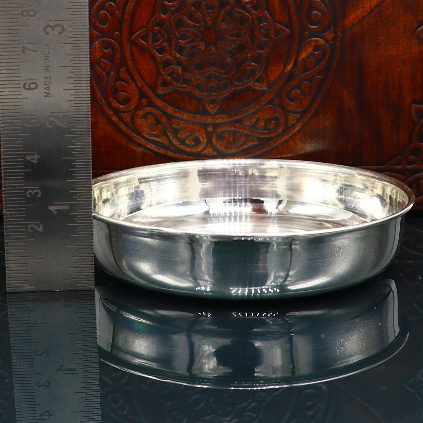 999 fine solid silver handmade tray/ plate for baby food serving, silver vessels, silver utensils,best new born baby gift india sv211 - TRIBAL ORNAMENTS