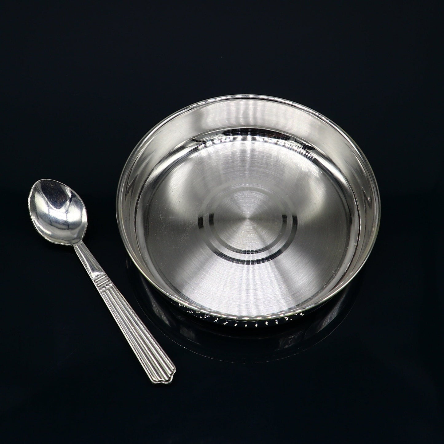999 fine solid silver handmade tray/ plate for baby food serving, best kids gift for rice ceremony /Annaprashana utensils india sv213 - TRIBAL ORNAMENTS