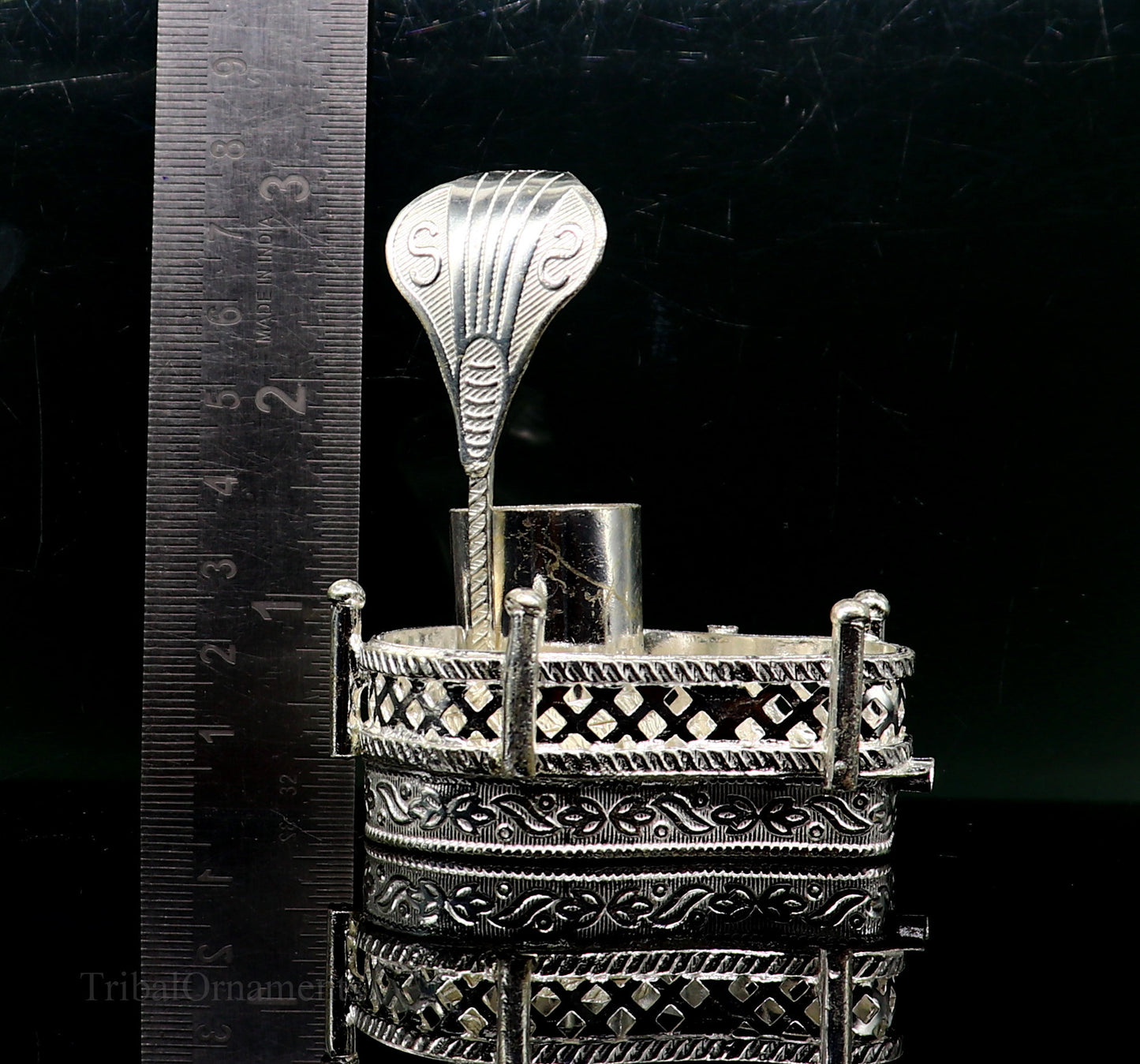 925 solid sterling silver lord shiva Mahakal lingam stand/jalheri, use for put/hold shiva lingam in home temple, handmade article su335 - TRIBAL ORNAMENTS