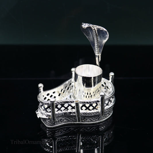 925 solid sterling silver lord shiva Mahakal lingam stand/jalheri, use for put/hold shiva lingam in home temple, handmade article su335 - TRIBAL ORNAMENTS