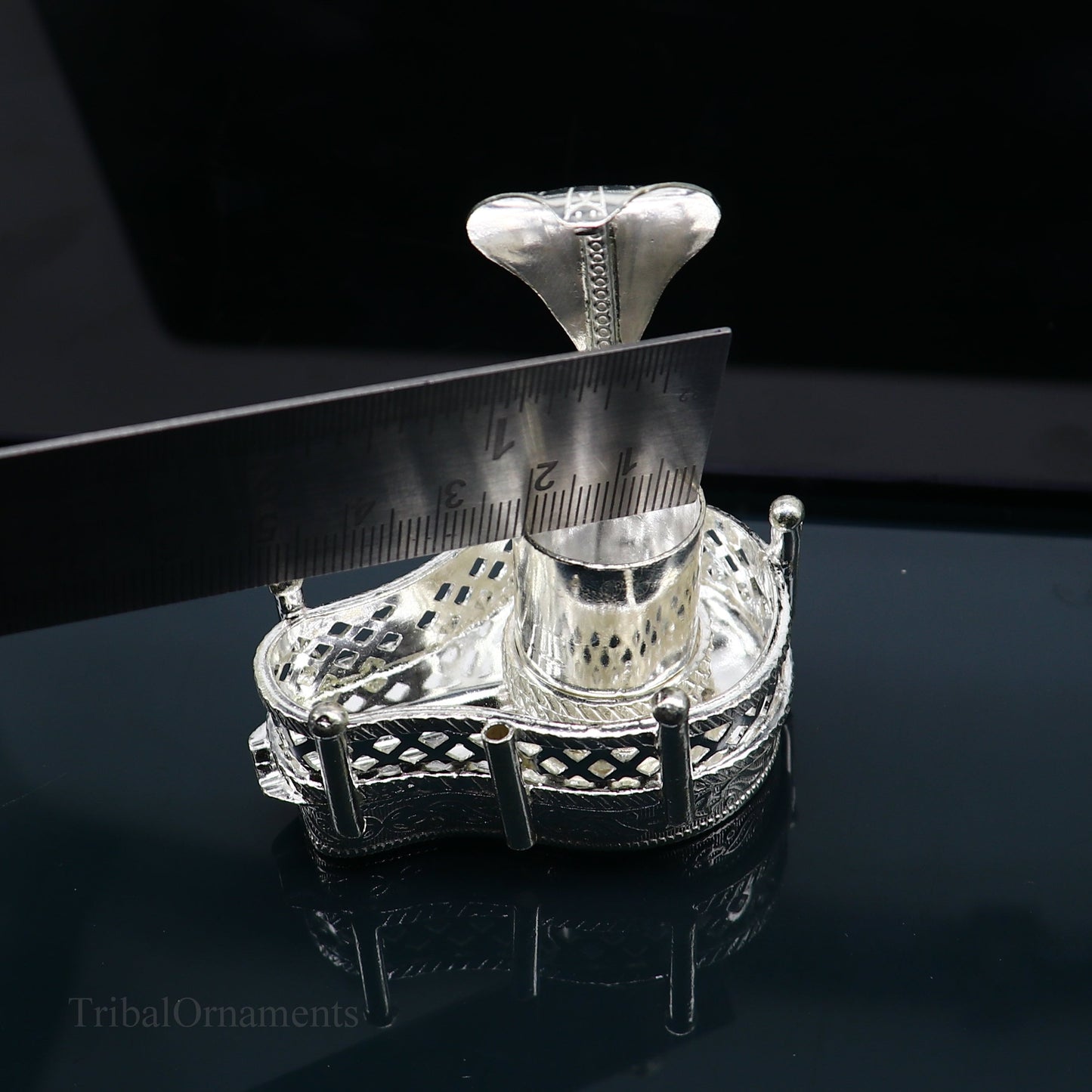 925 solid sterling silver lord shiva Mahakal lingam stand/jalheri, use for put/hold shiva lingam in home temple, handmade article su335 - TRIBAL ORNAMENTS
