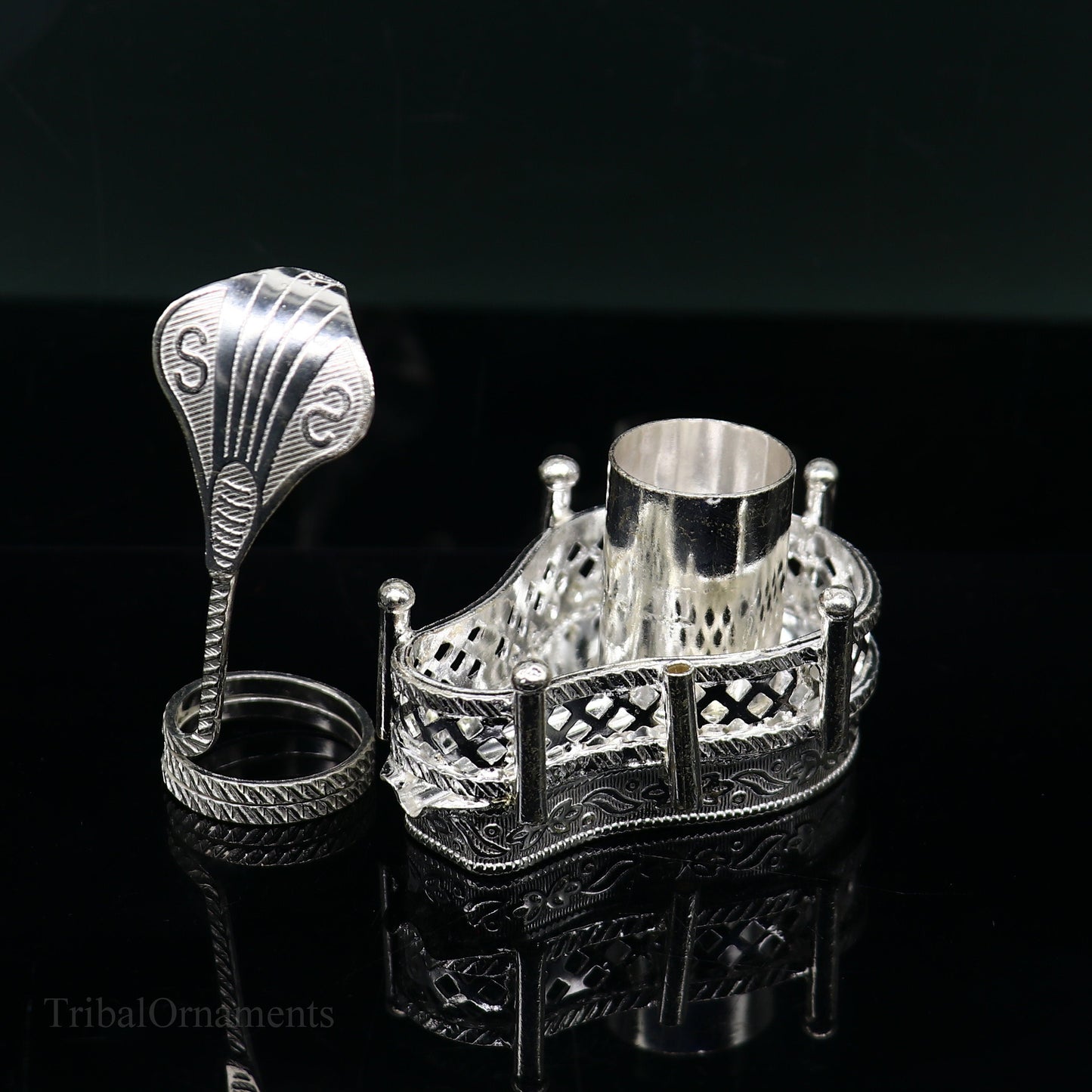 925 solid sterling silver lord shiva Mahakal lingam stand/jalheri, use for put/hold shiva lingam in home temple, handmade article su335 - TRIBAL ORNAMENTS