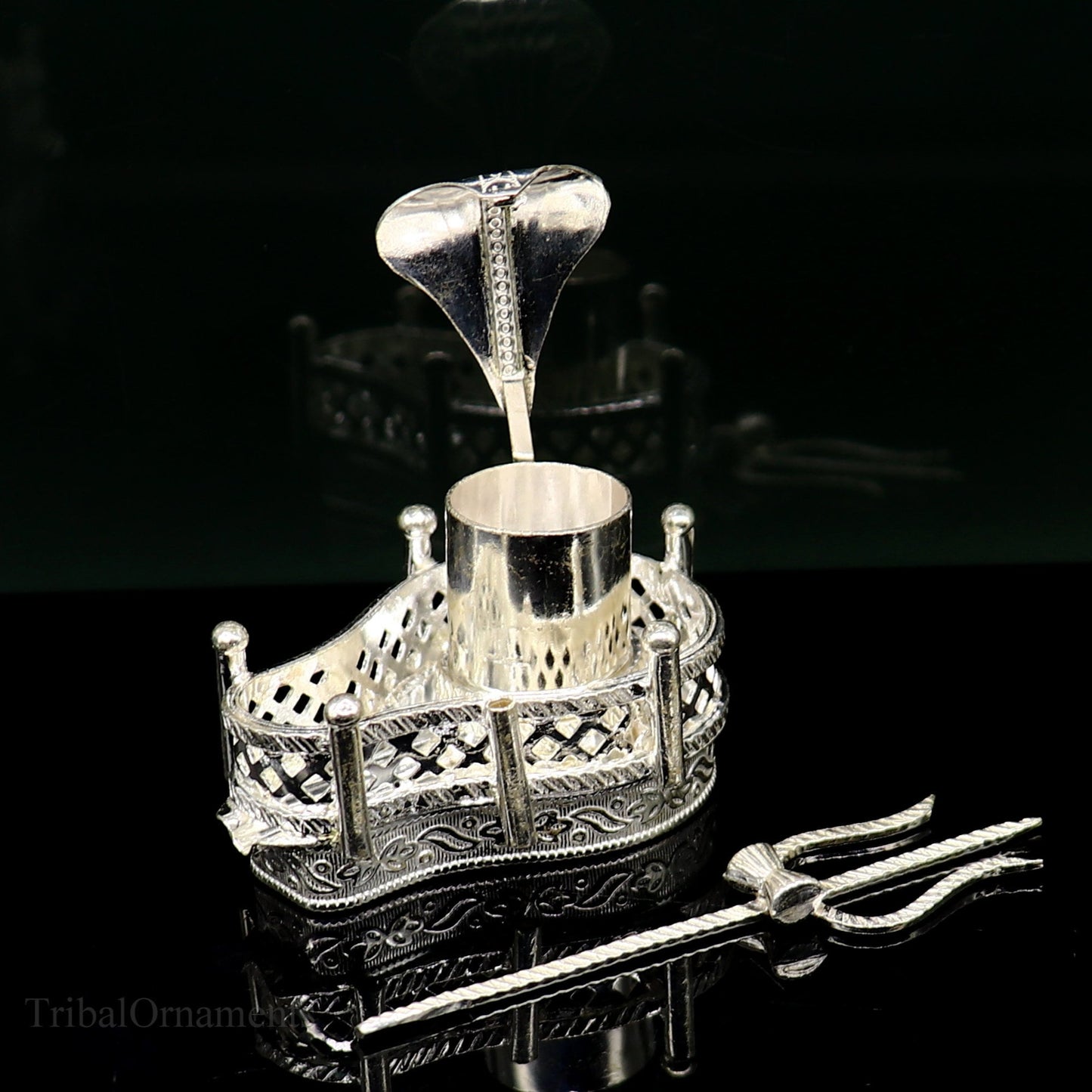 925 solid sterling silver lord shiva Mahakal lingam stand/jalheri, use for put/hold shiva lingam in home temple, handmade article su335 - TRIBAL ORNAMENTS