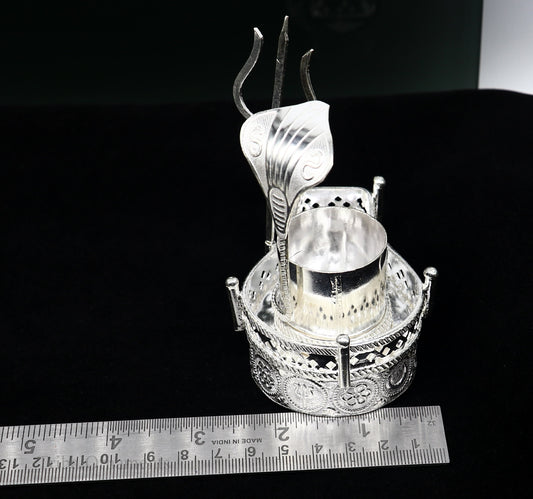 925 solid sterling silver lord shiva Mahakal lingam stand/jalheri, use for put/hold shiva lingam in home temple, handmade article su336 - TRIBAL ORNAMENTS