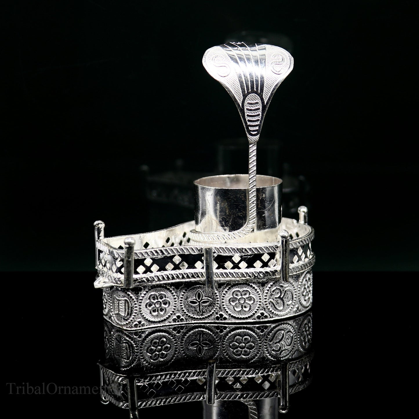 925 solid sterling silver lord shiva Mahakal lingam stand/jalheri, use for put/hold shiva lingam in home temple, handmade article su336 - TRIBAL ORNAMENTS