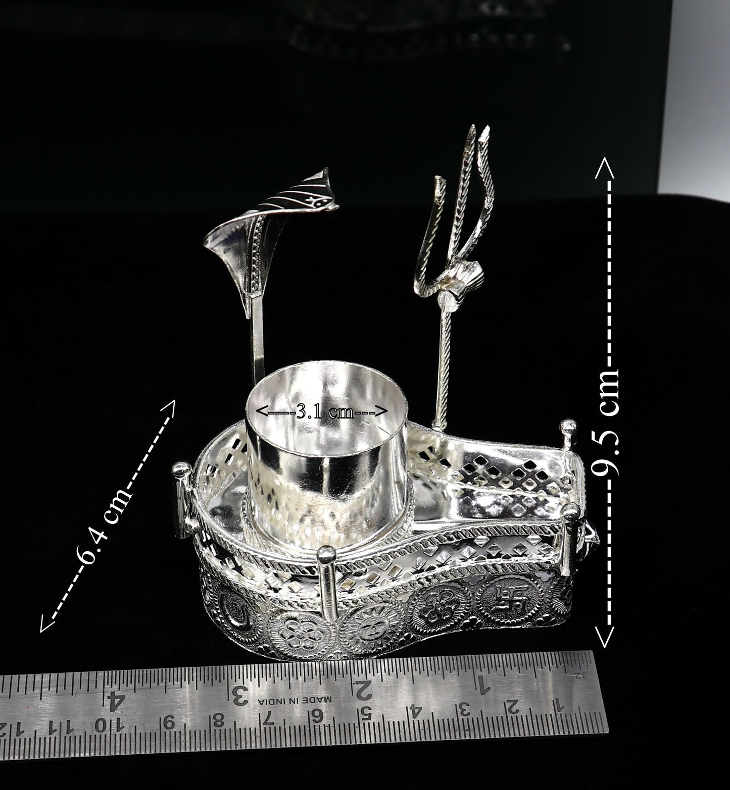 925 solid sterling silver lord shiva Mahakal lingam stand/jalheri, use for put/hold shiva lingam in home temple, handmade article su336 - TRIBAL ORNAMENTS