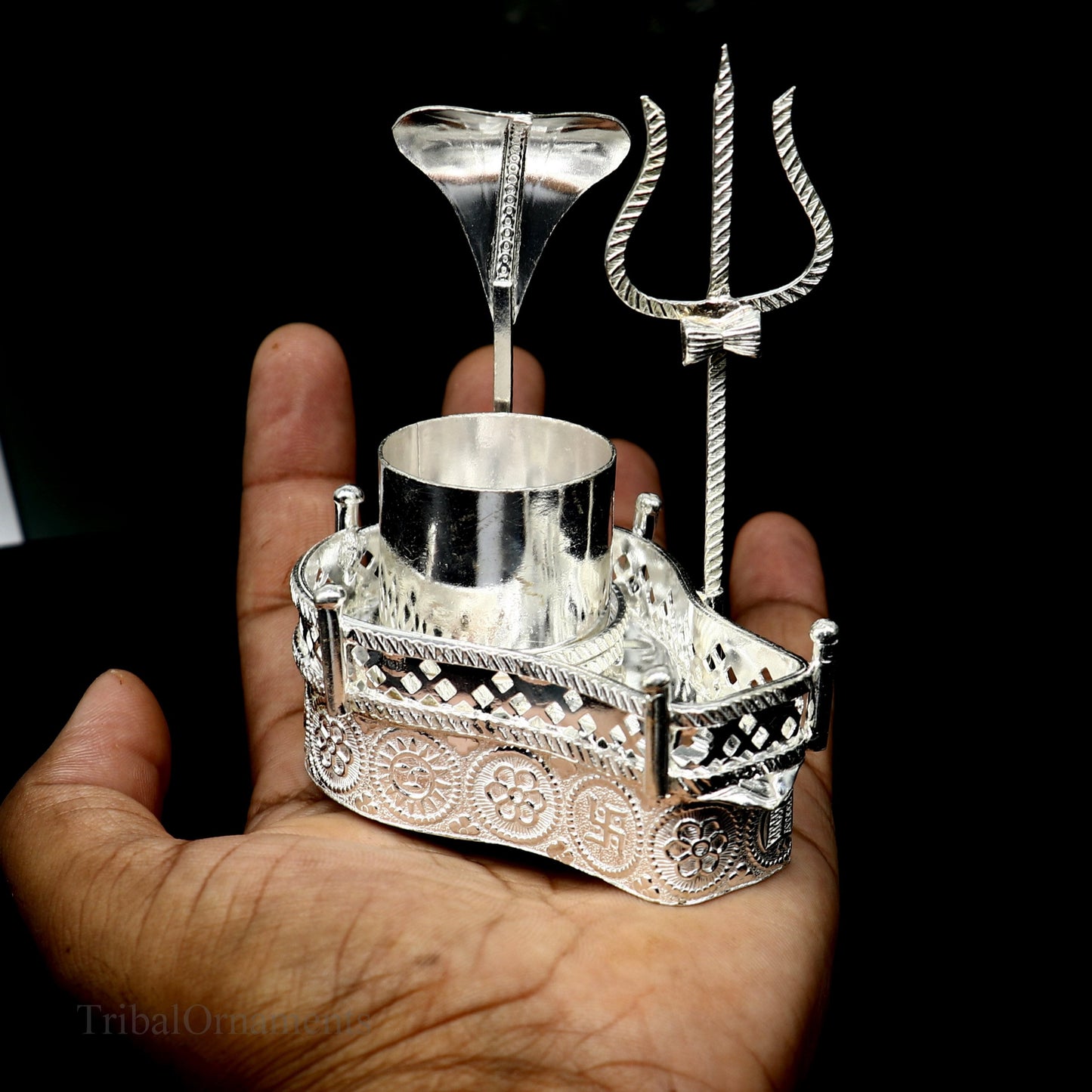 925 solid sterling silver lord shiva Mahakal lingam stand/jalheri, use for put/hold shiva lingam in home temple, handmade article su336 - TRIBAL ORNAMENTS