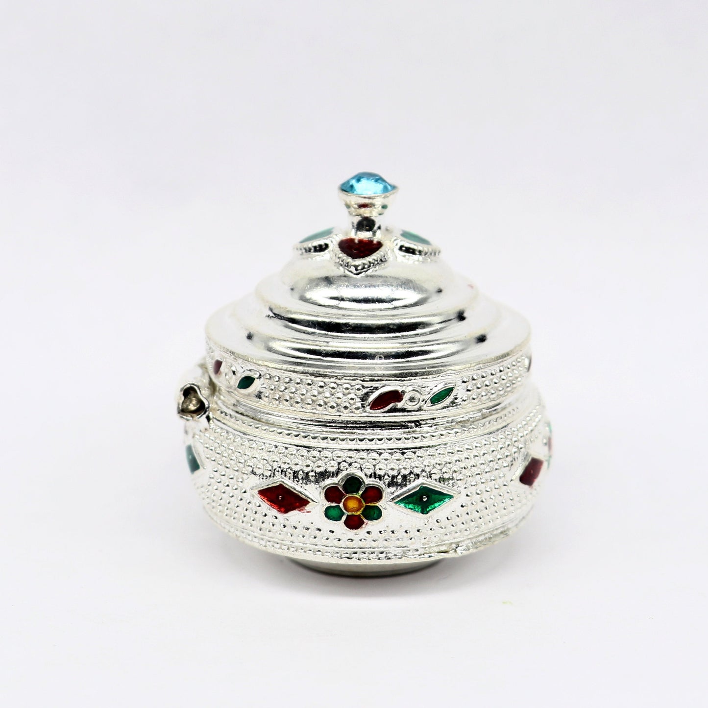Vintage antique design Solid silver handmade trinket box, God serving Prasad container box, kumkum box, sindur box, best brides gift stb126 - TRIBAL ORNAMENTS